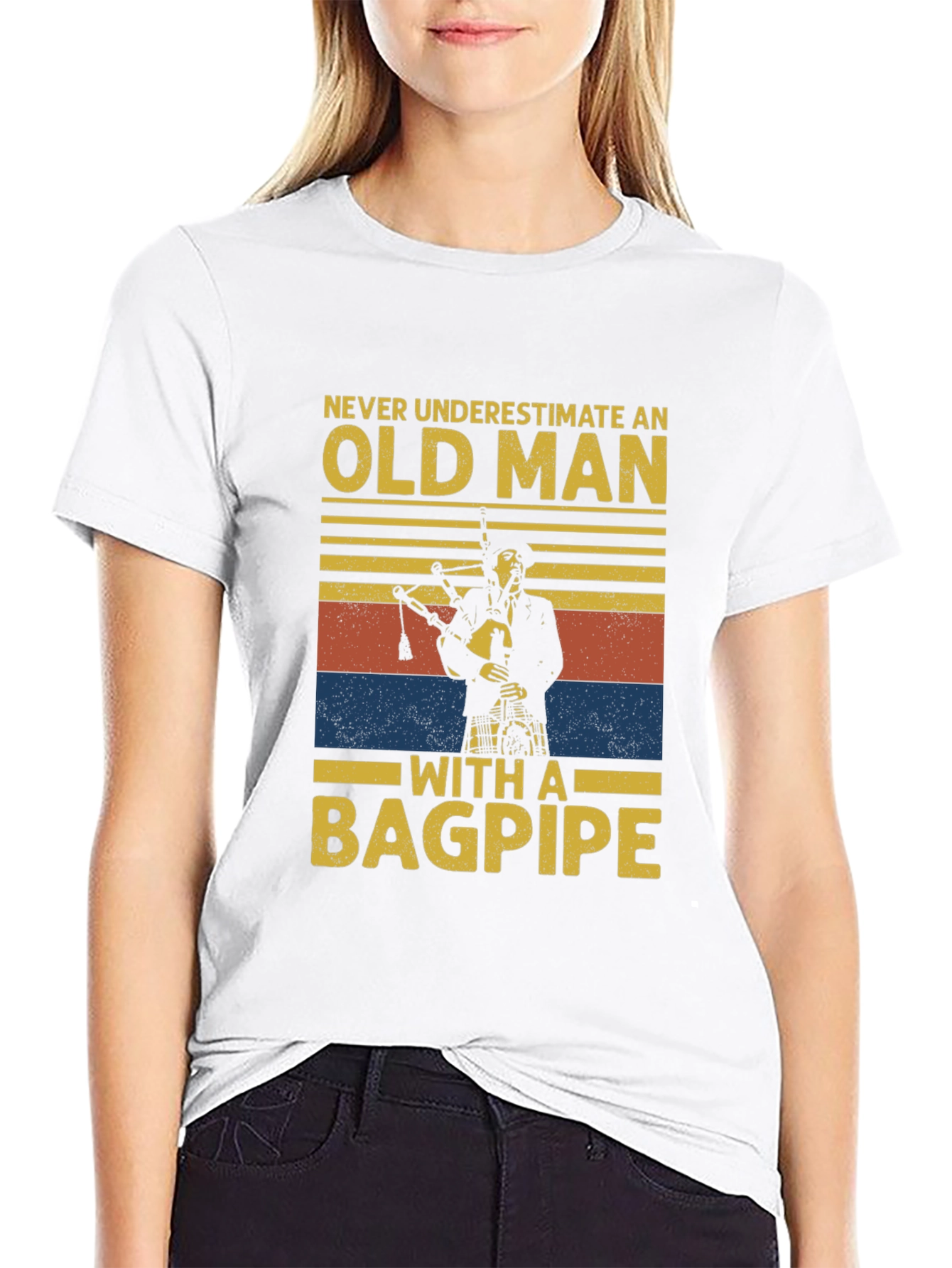 Black Old Man with a Bagpipe T-Shirt - Novelty Graphic Tee view 9