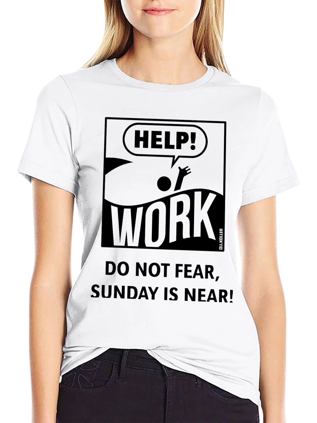 Black Help! Work Drowning T-Shirt - Sunday is Near, Relax! view 9