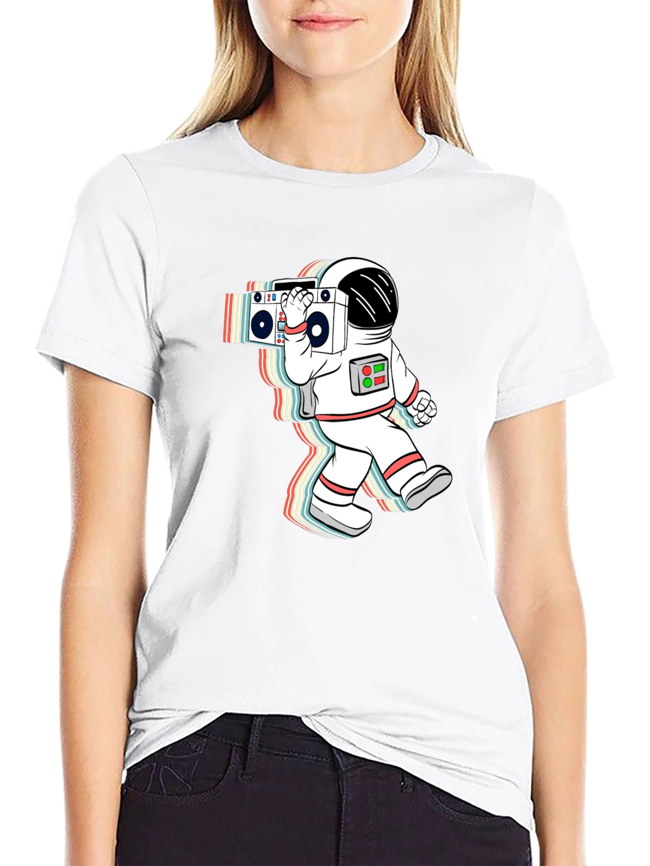 Black Retro Astronaut Boombox Black T-Shirt view 9