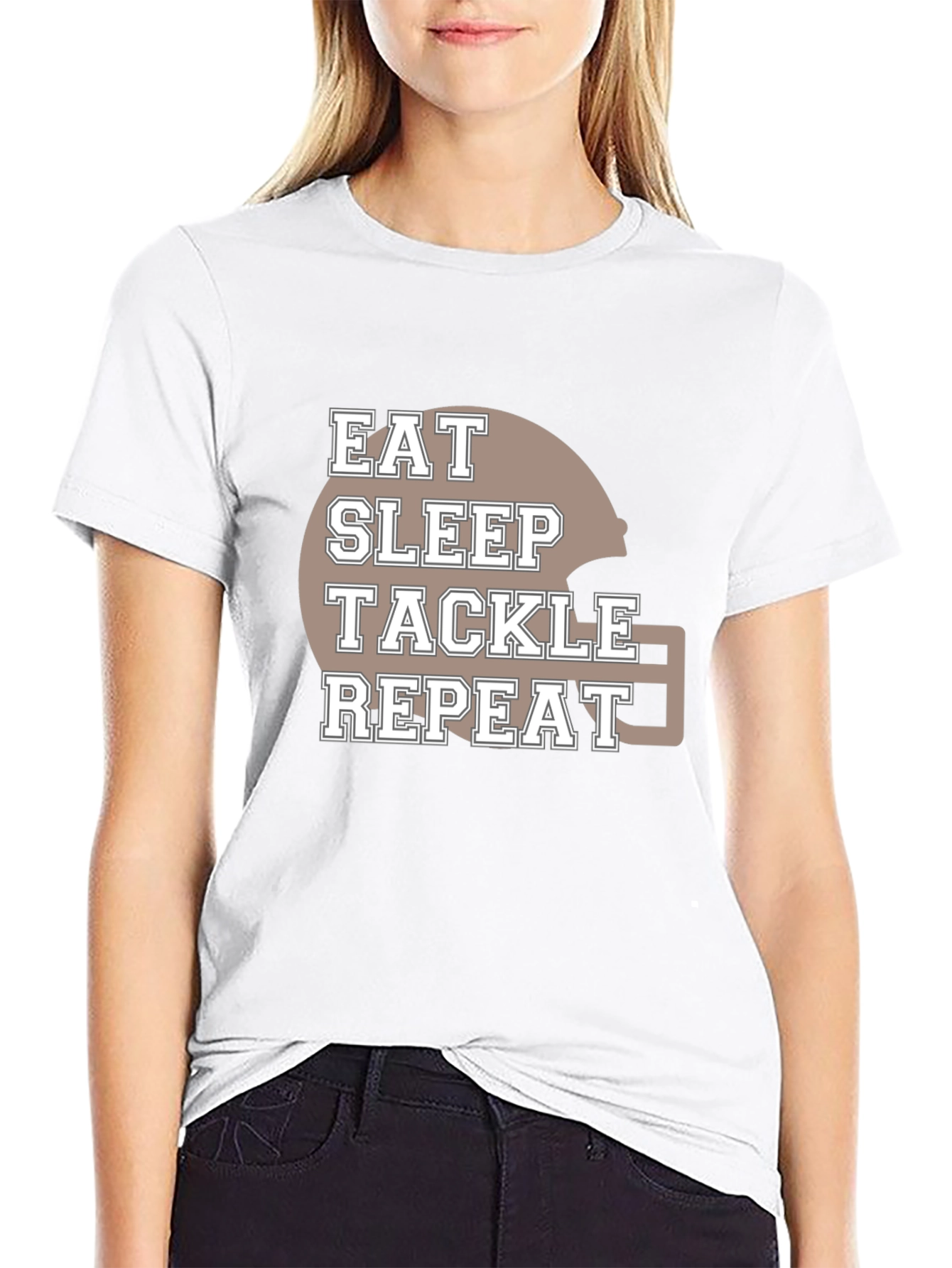 Black Eat Sleep Tackle Repeat Football T-Shirt view 9