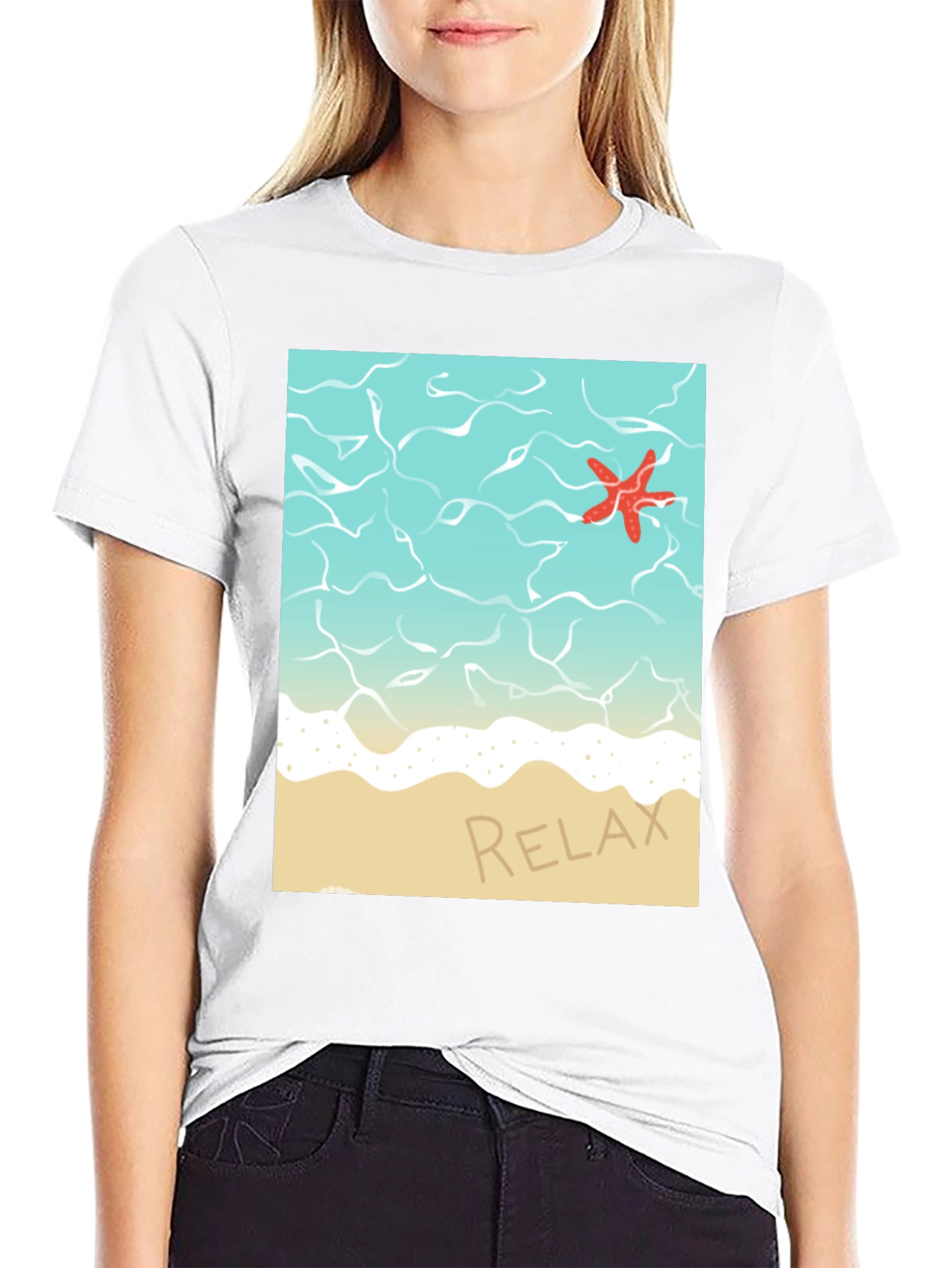 Black Relaxing Beach T-Shirt - Starfish Ocean Design view 9