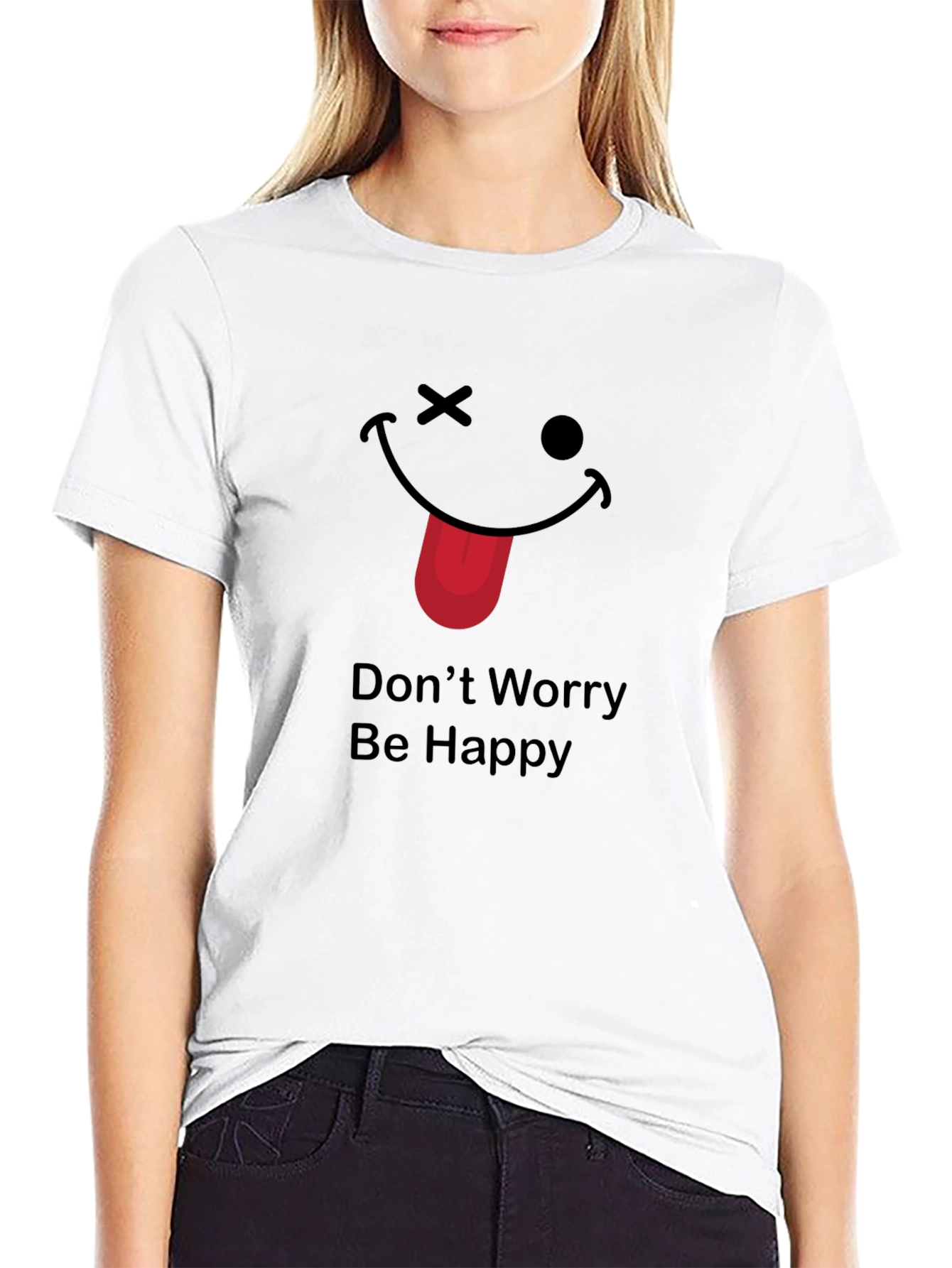 Black Funny "Don't Worry Be Happy" Graphic Tee view 9