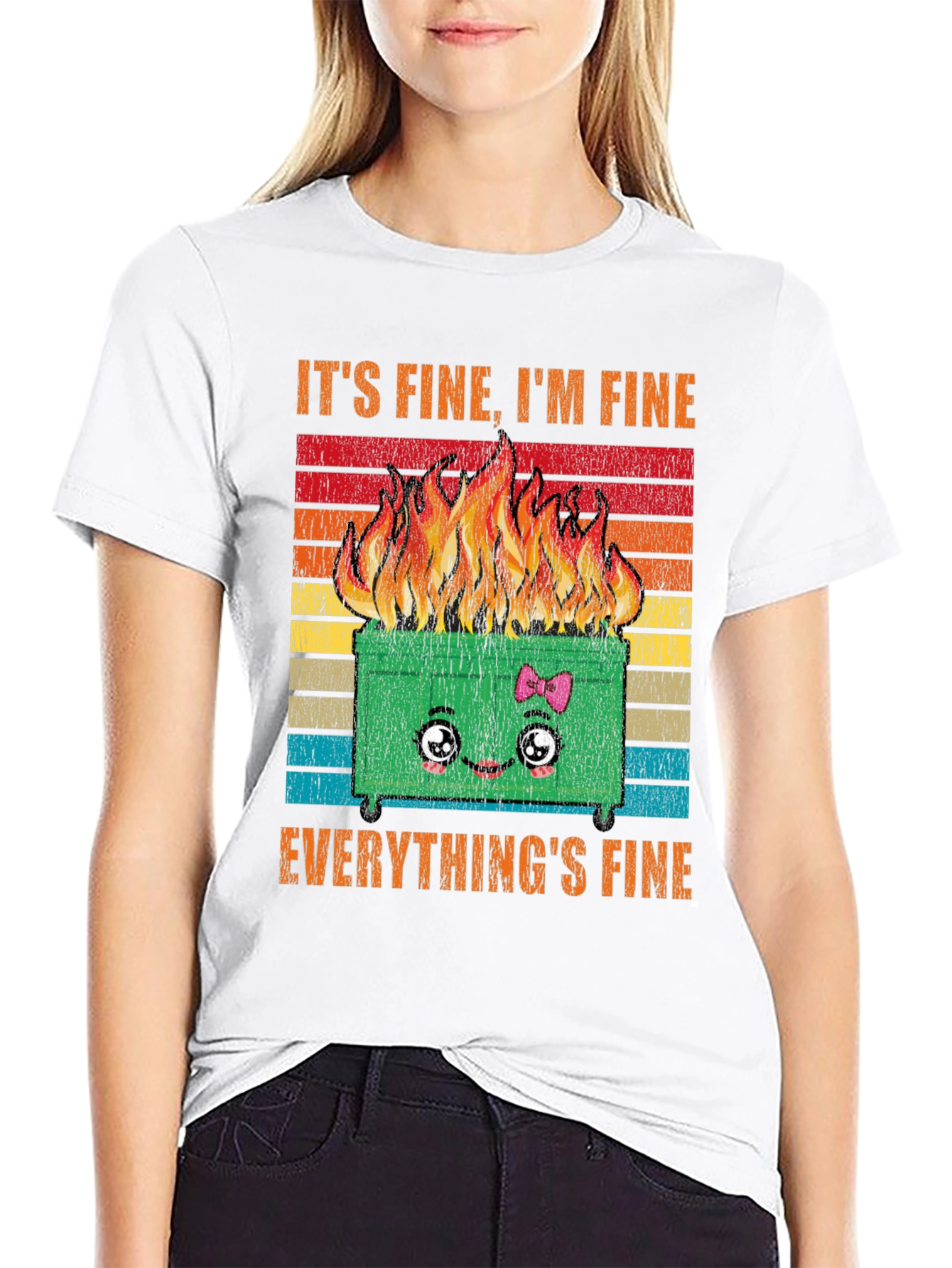 Black It's Fine Everything's Fine Dumpster Fire Graphic Tee view 9