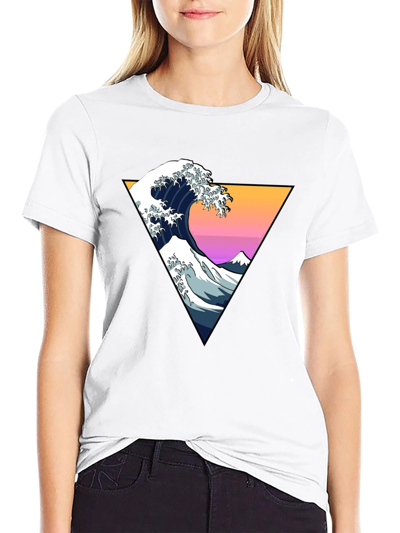 Black Great Wave Geometric Triangle T-Shirt view 9
