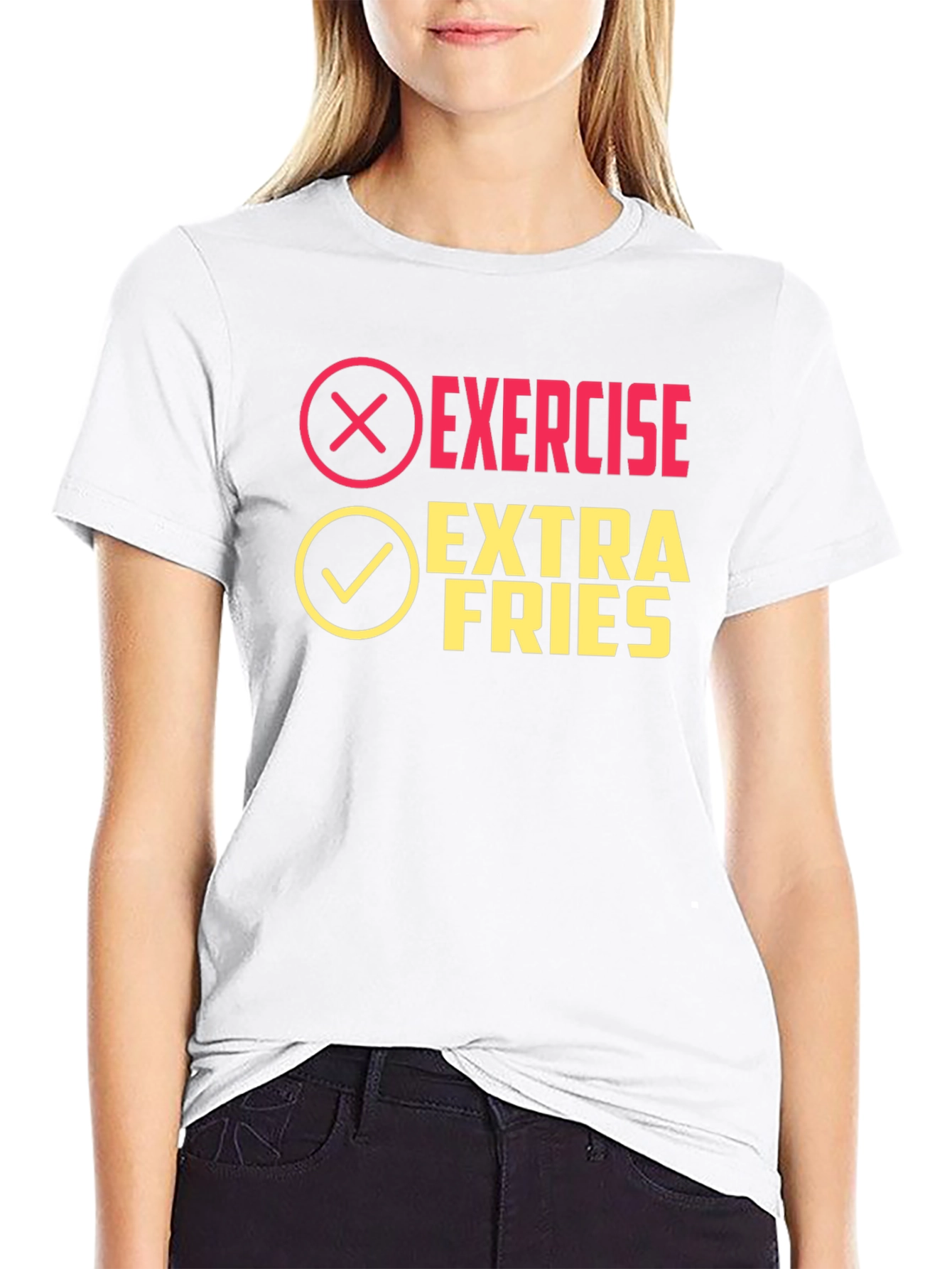 Black Exercise? Extra Fries! Funny Graphic Tee view 9