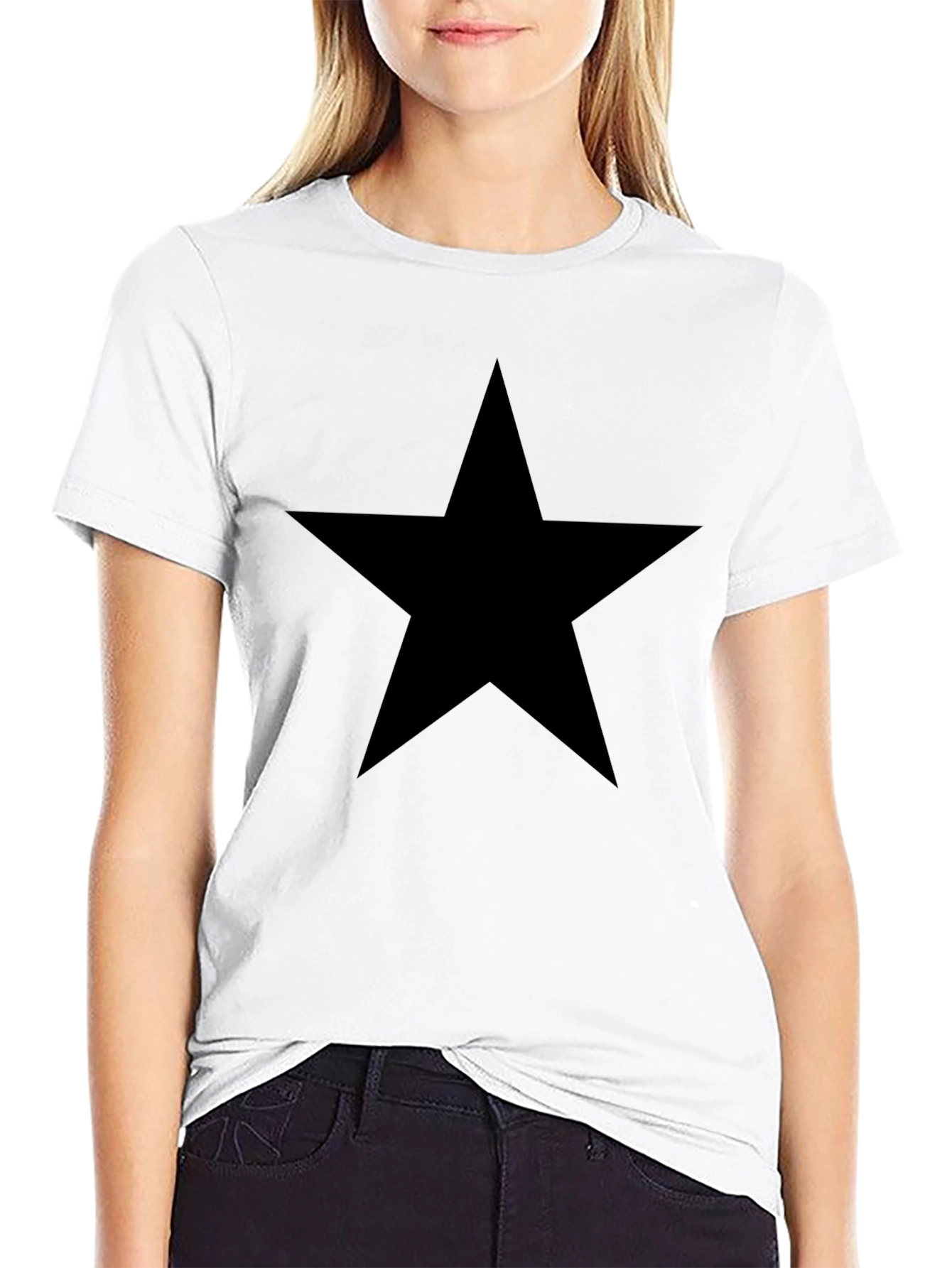 Black Bold Star Graphic Black Tee - Modern Casual Style view 9