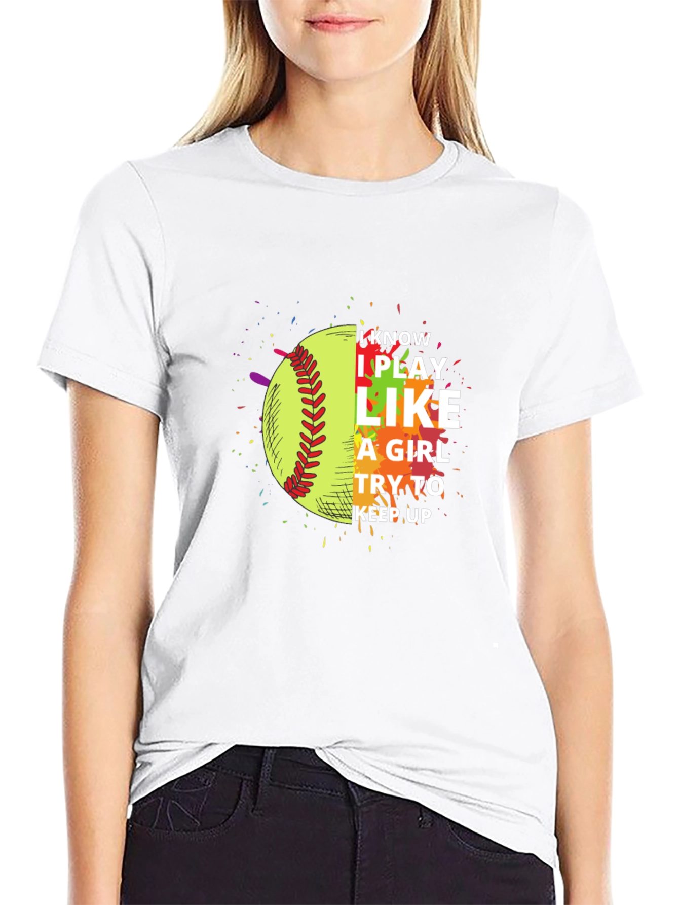 Black I Play Like a Girl Softball T-Shirt view 9