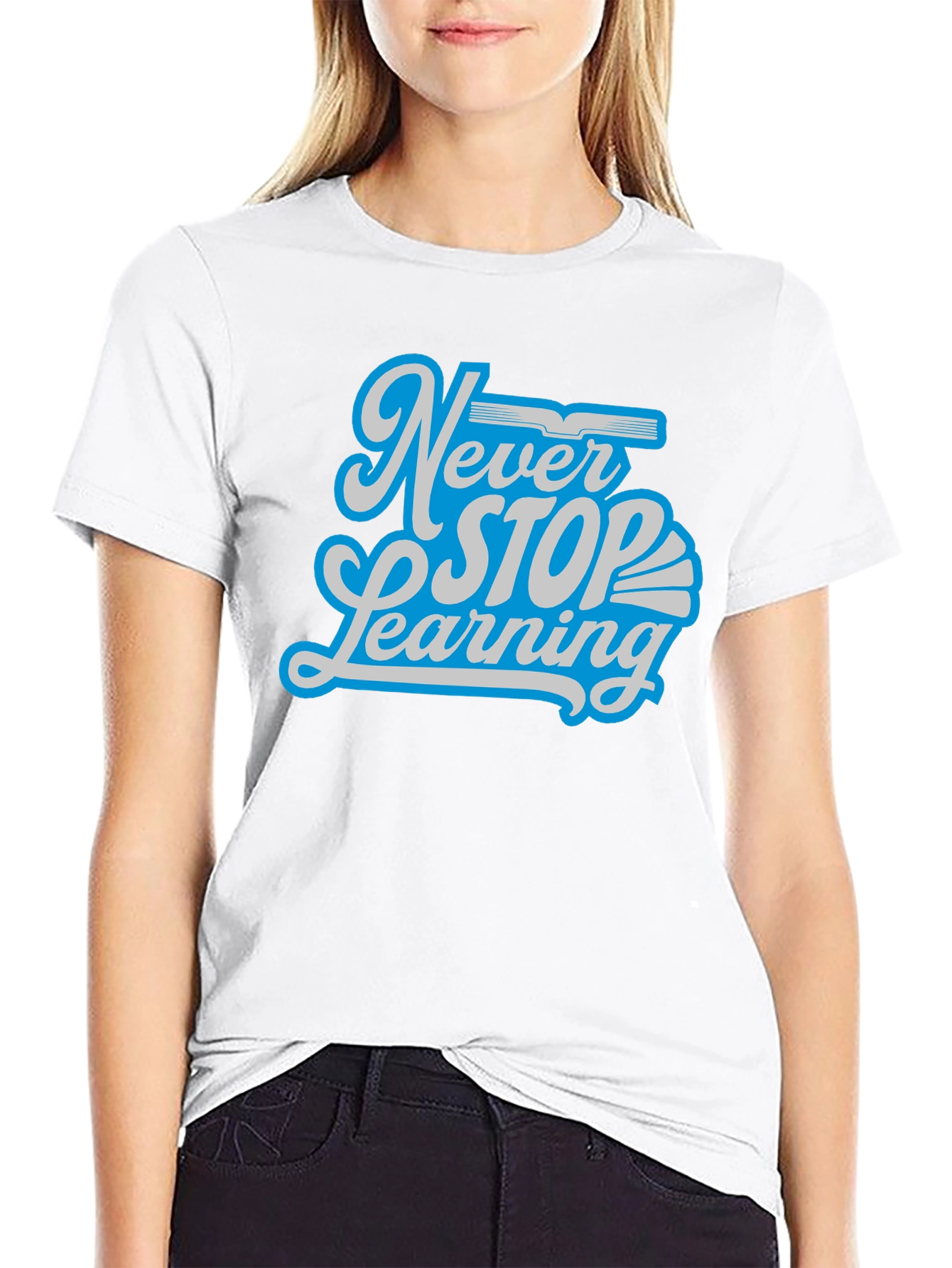Black Never Stop Learning Graphic T-Shirt view 9