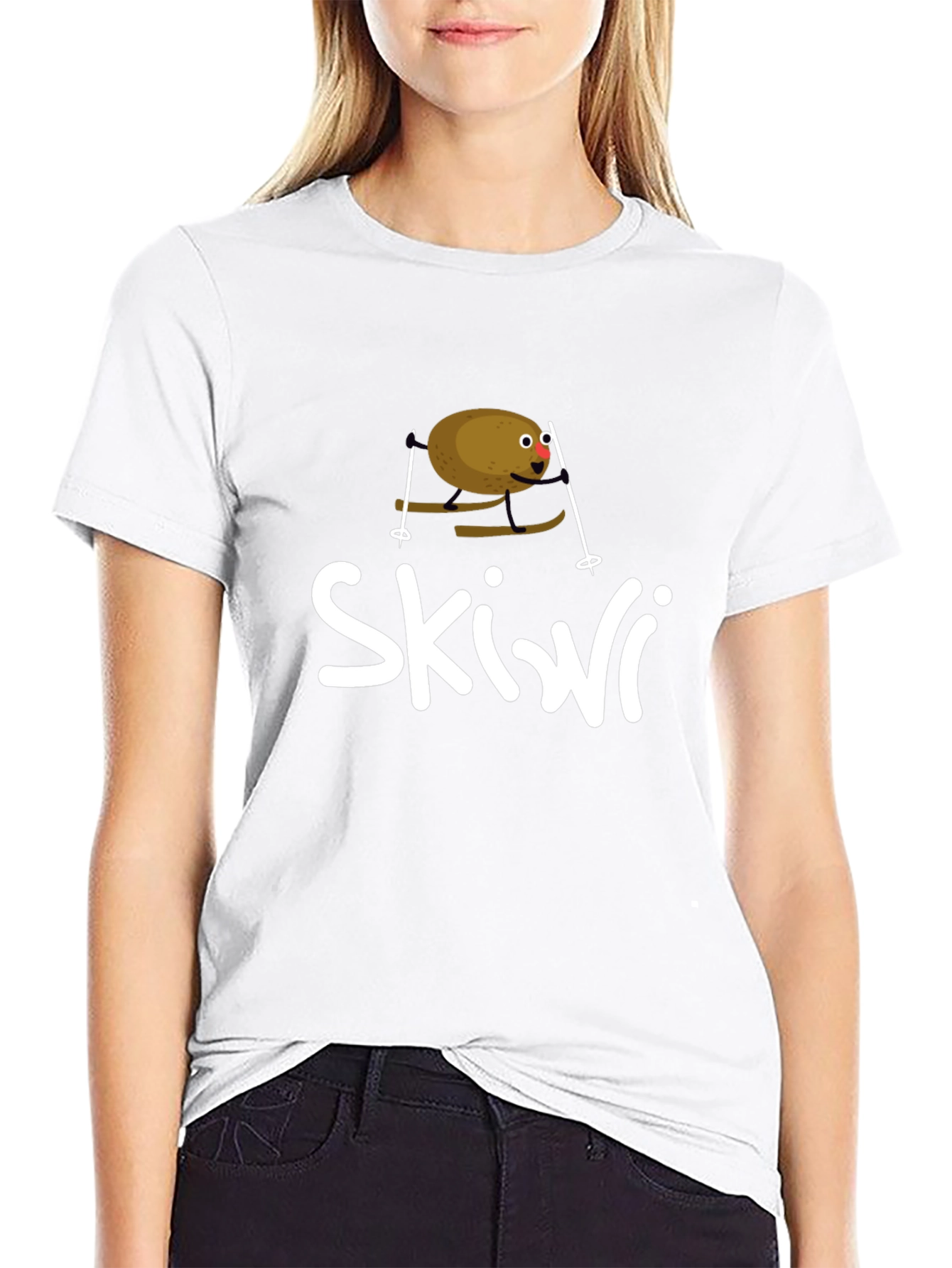 Black Skiwi Funny Kiwi Skiing T-Shirt view 9