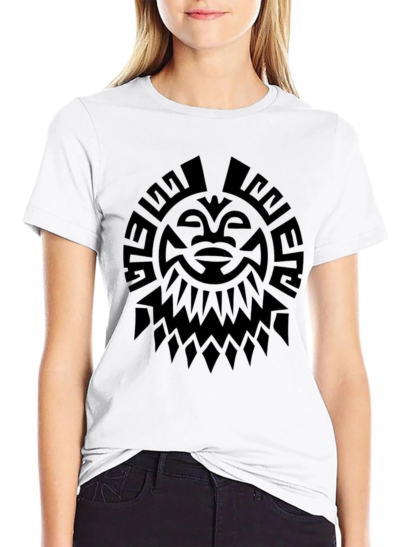 Black Tribal Sun Graphic T-Shirt - Bold Black Design view 9