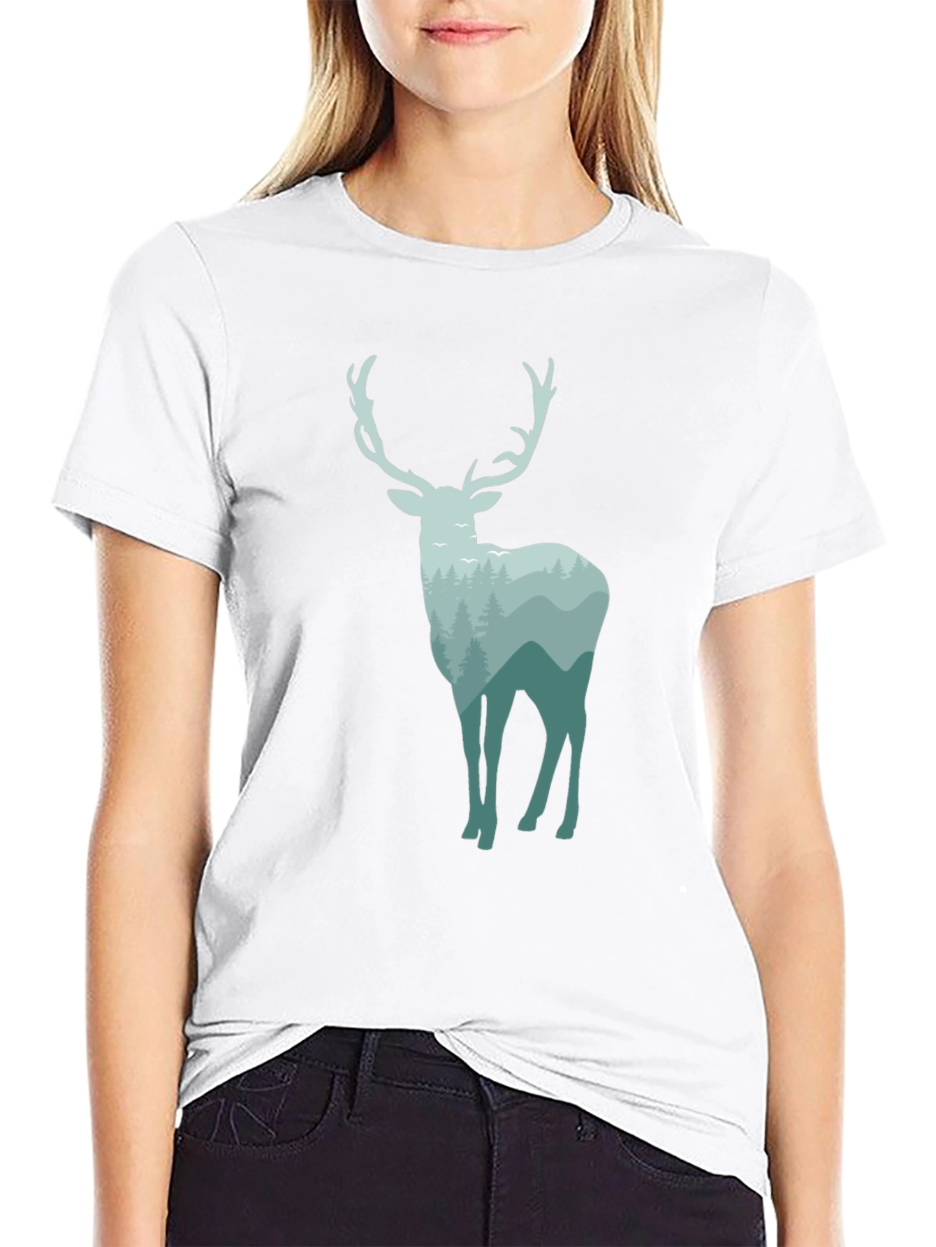 Black Nature Deer Graphic Tee - Black Cotton Blend view 9