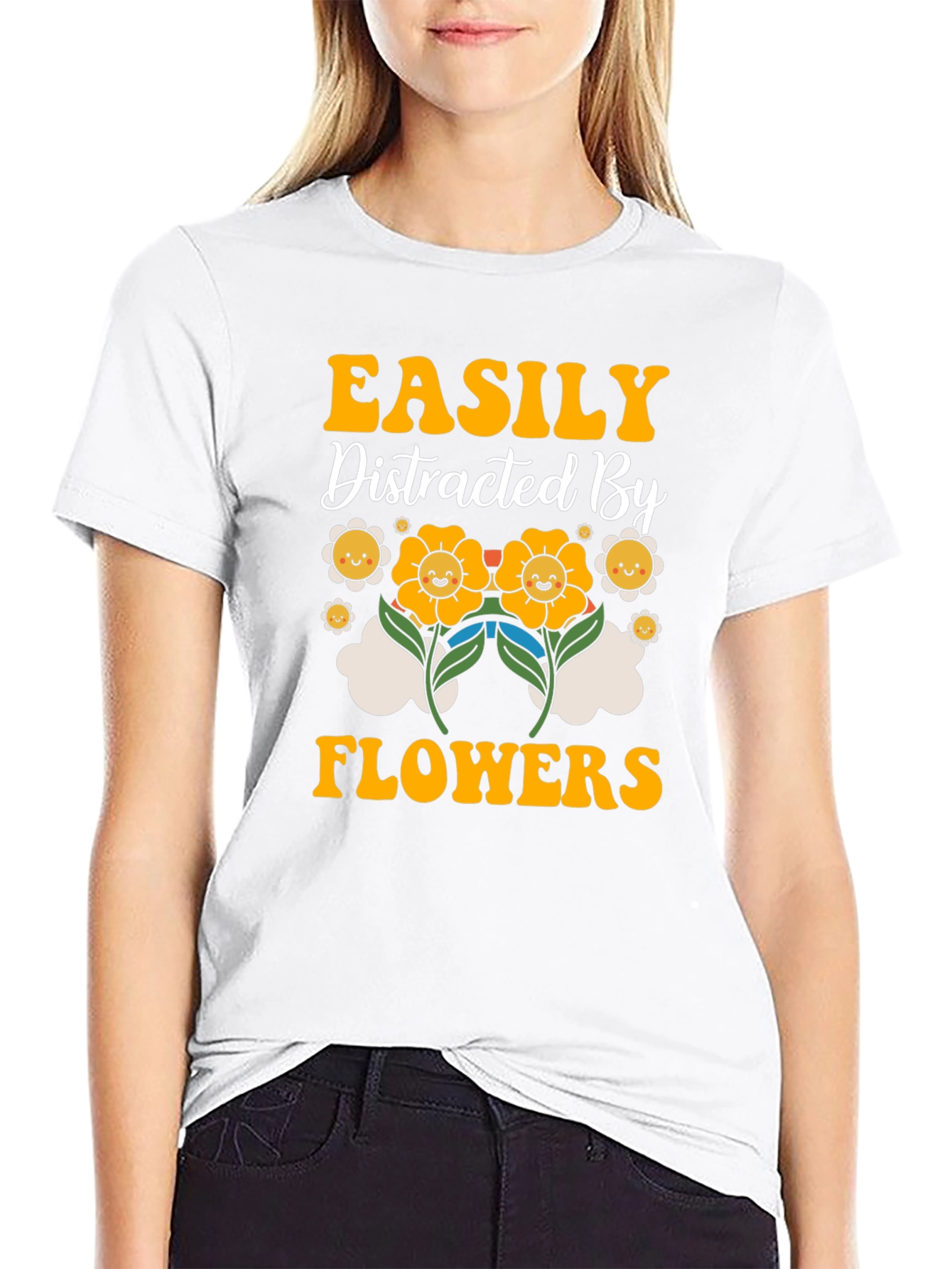 Black Easily Distracted By Flowers Graphic T-Shirt view 9