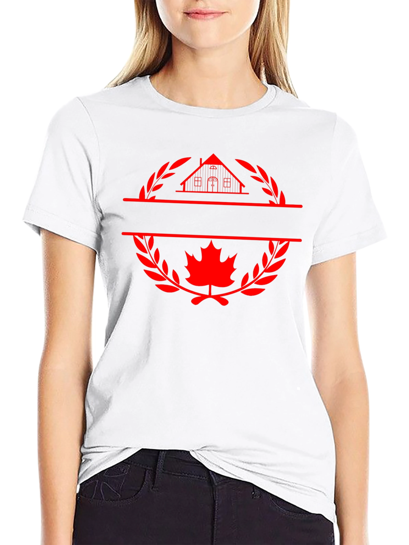 Black Black T-Shirt with House and Maple Leaf Graphic view 9