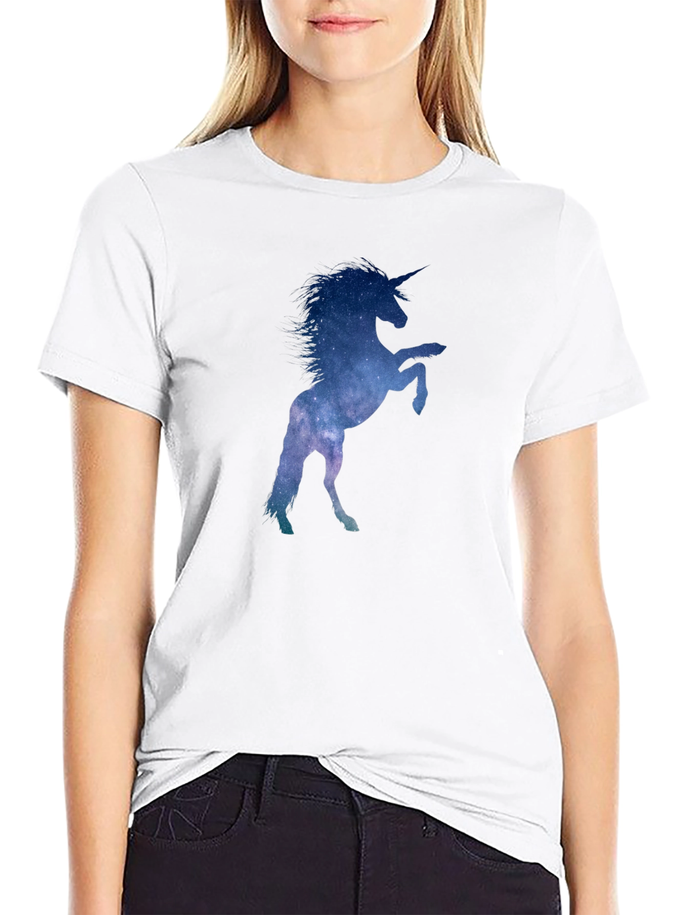 Black Unicorn Galaxy Silhouette T-Shirt - Black Cotton Tee view 9