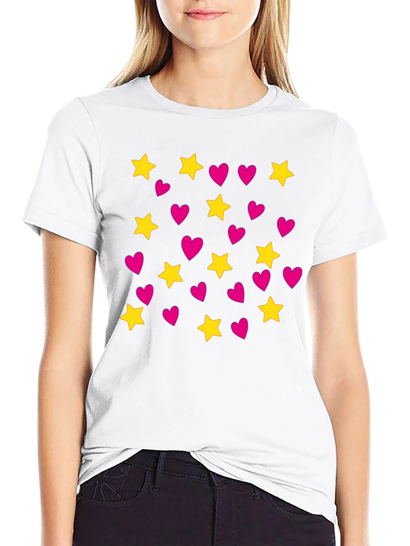 Black Star and Heart Pattern T-Shirt view 9
