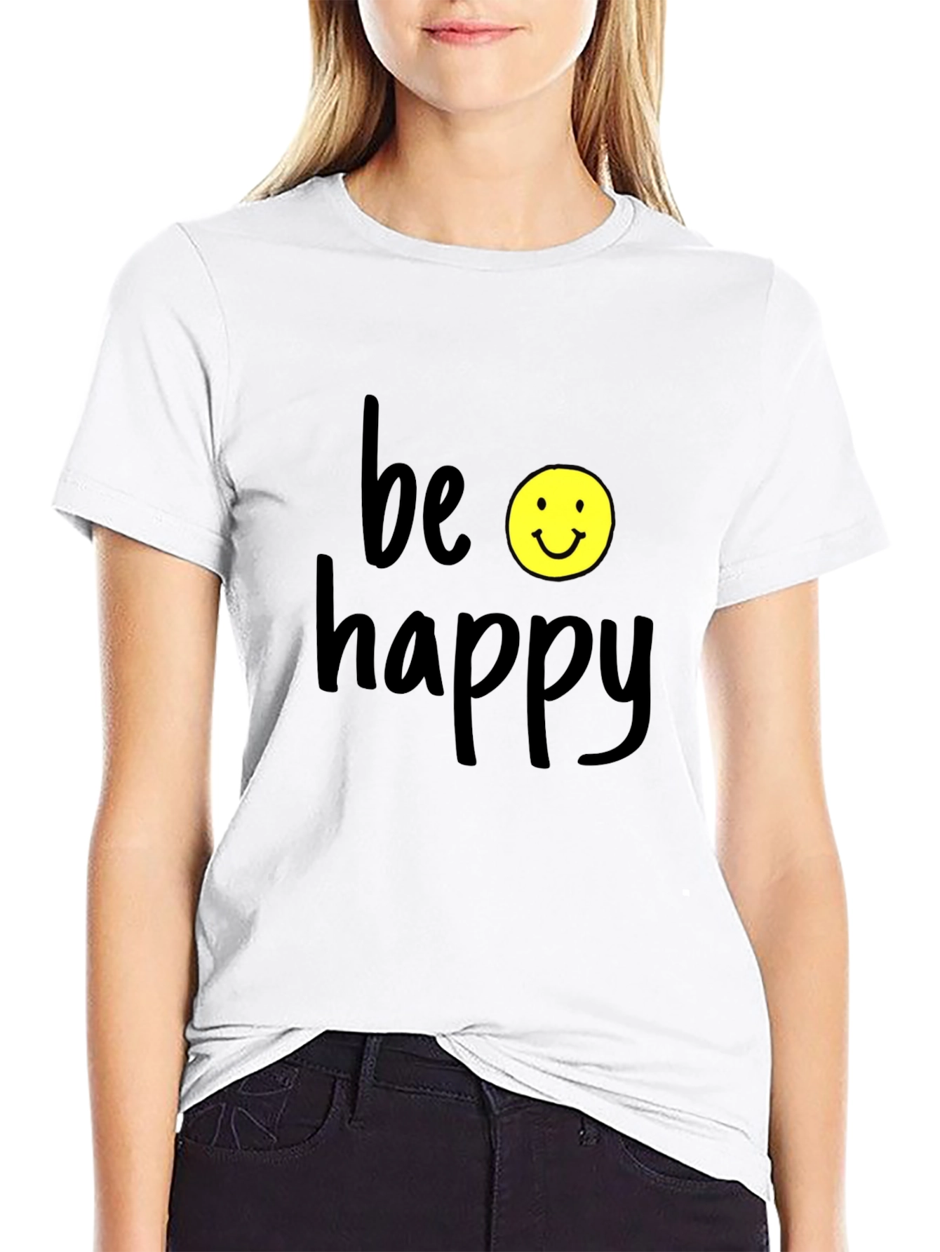Black Be Happy Graphic Tee - Black Casual T-Shirt view 9
