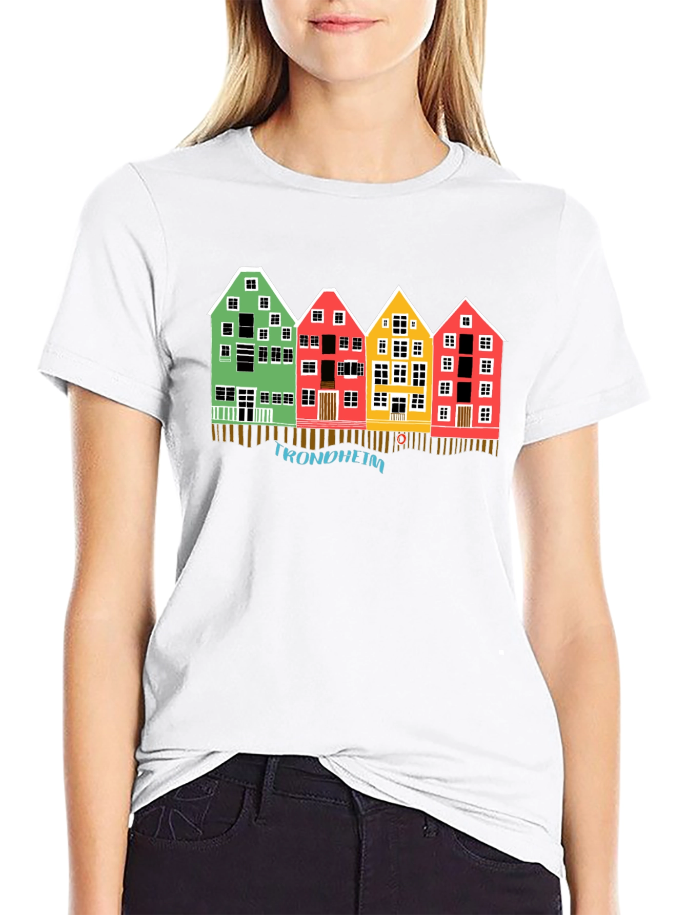 Trondheim Colorful Houses Graphic Tee - Soft Cotton Casual Shirt - 9
