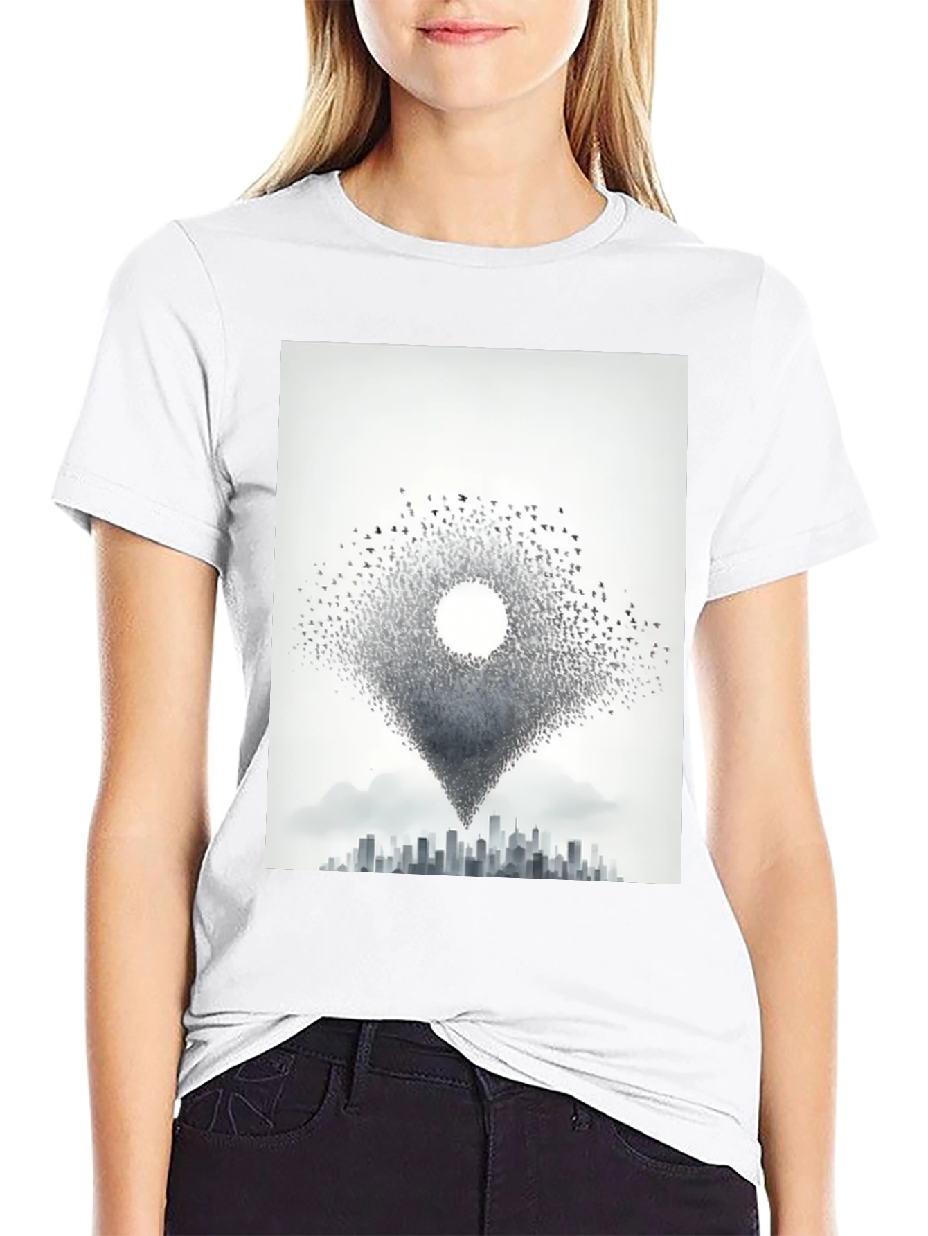 Black Urban Migration T-Shirt - Bird Cityscape Tee view 9
