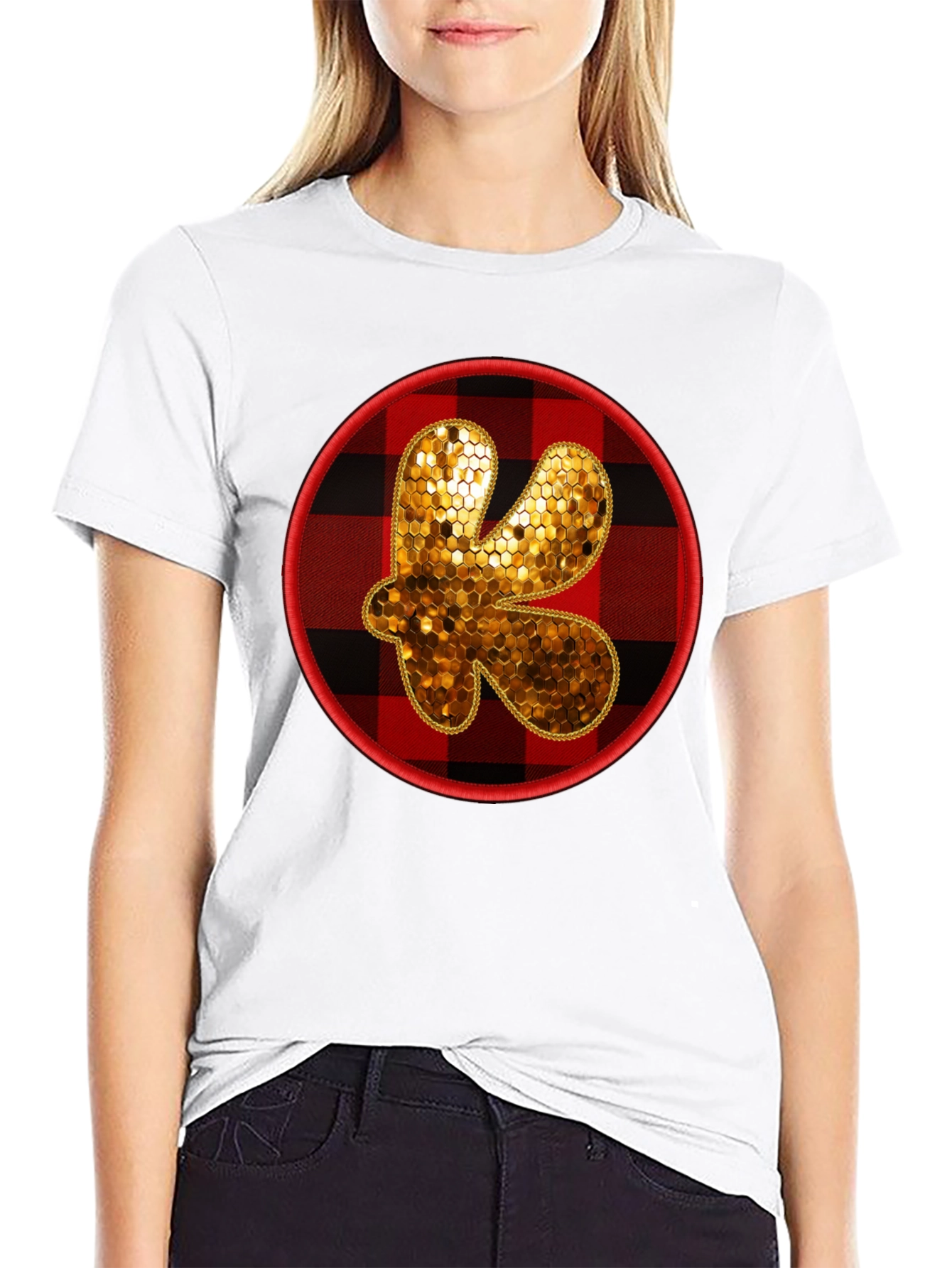 Plaid Letter K Graphic Tee - Black - 9