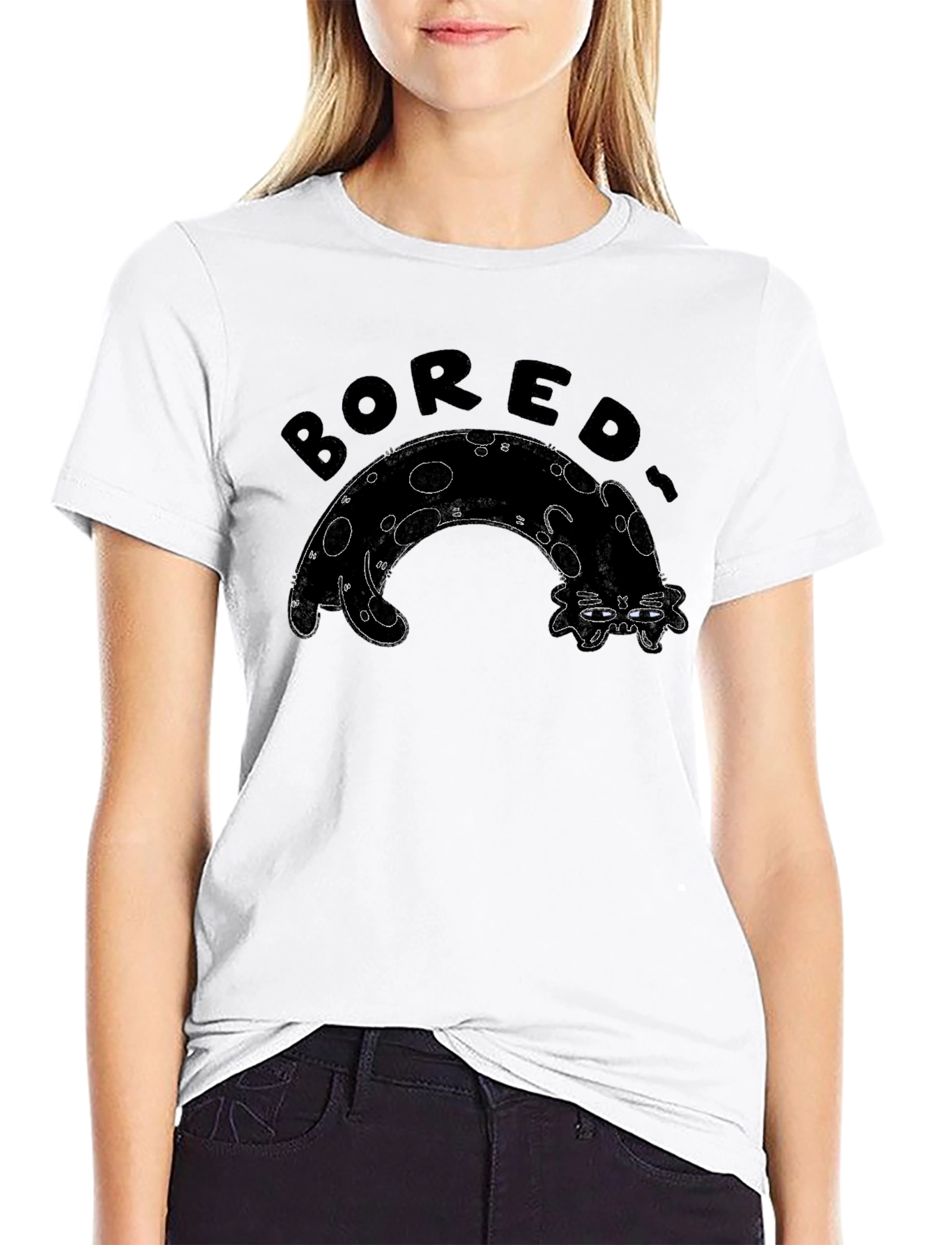 Black Bored Cat Graphic Tee - Black view 9