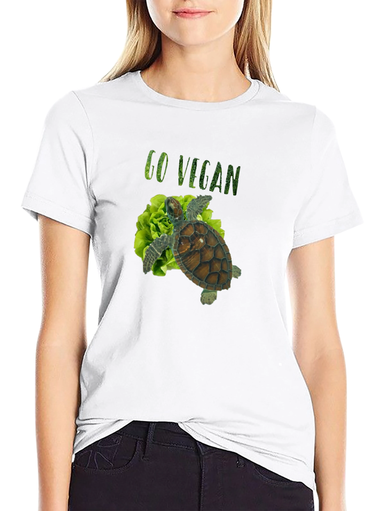 Black Go Vegan Turtle Tee - Unisex Black T-Shirt view 9
