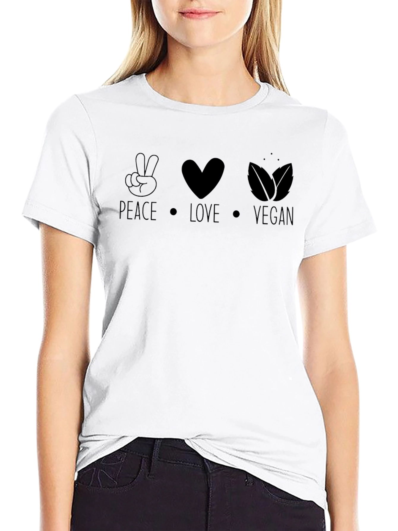 Black Peace Love Vegan T-Shirt - Black Graphic Tee view 9