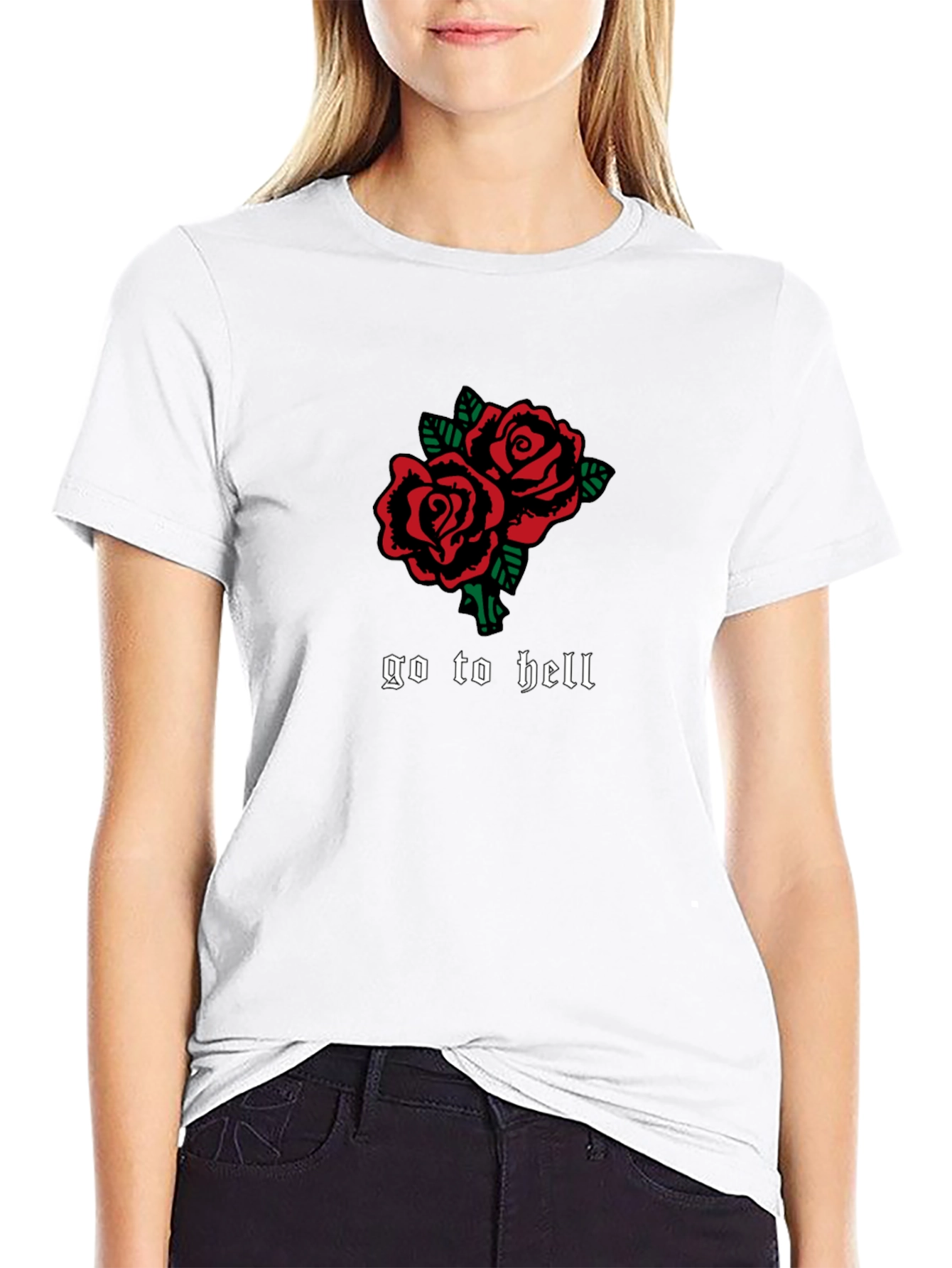 Black Go To Hell Roses Graphic Tee view 9
