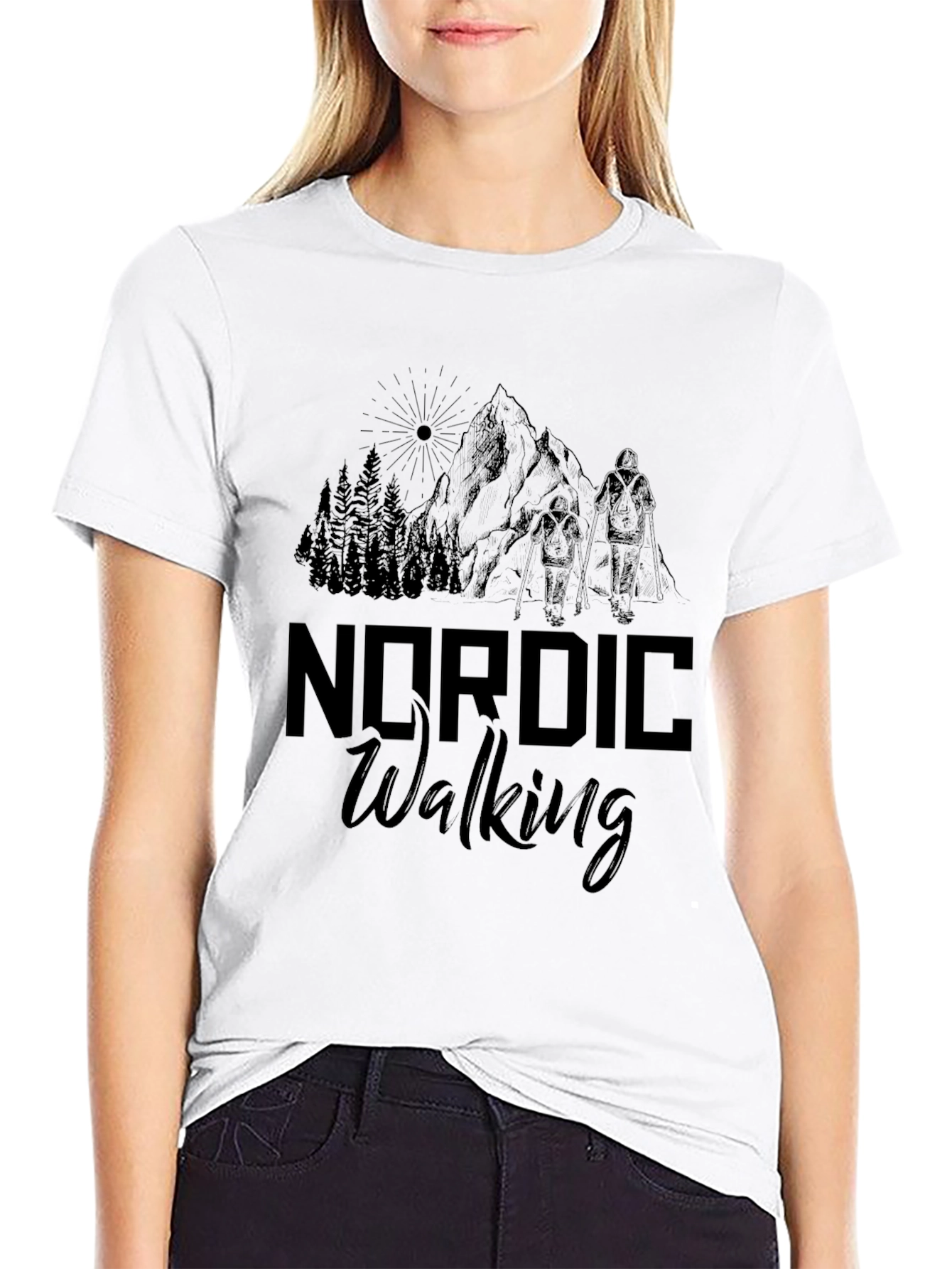 Black Nordic Walking Black T-Shirt - Outdoor Adventure Tee view 9