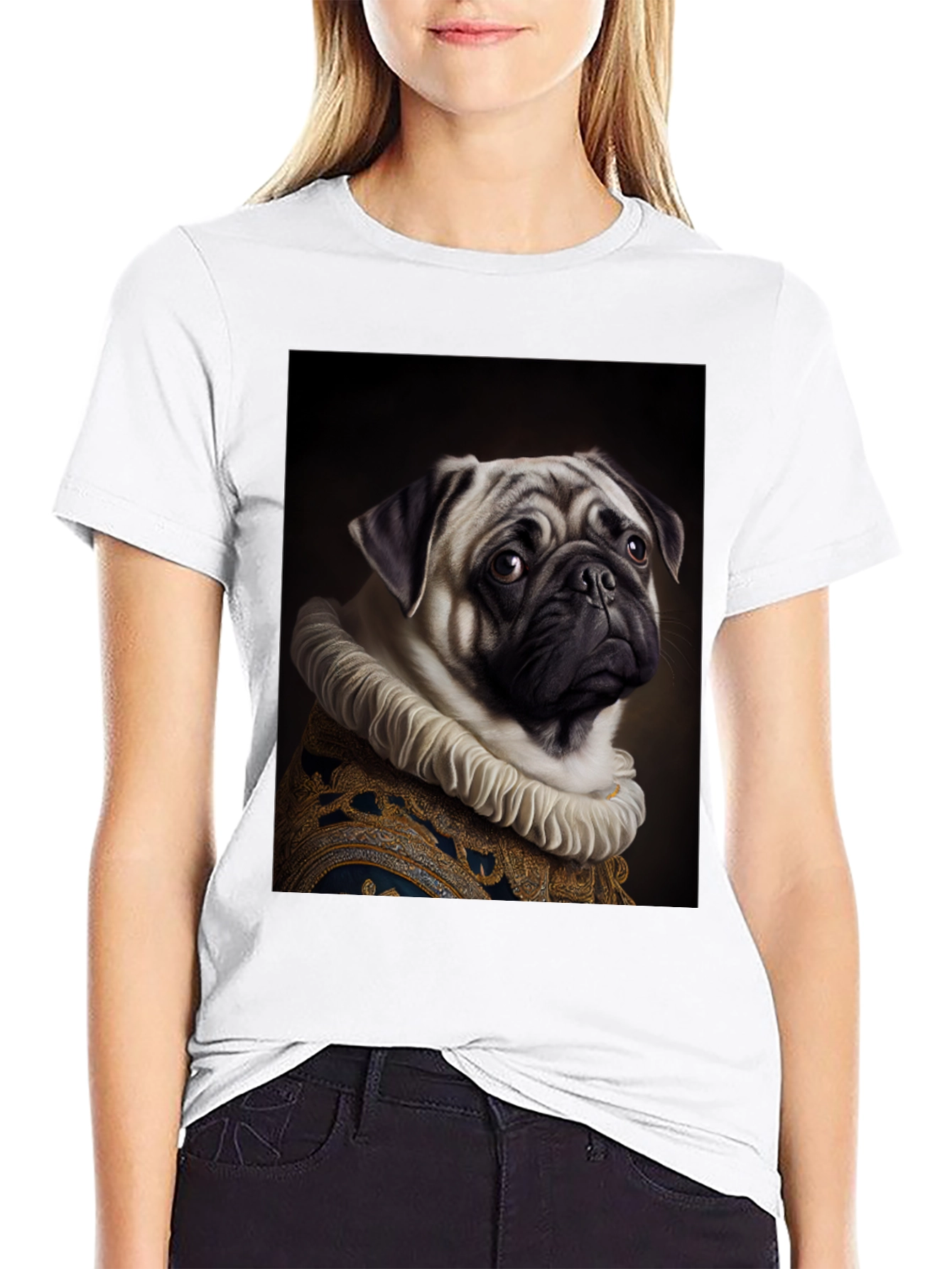 Black Regal Pug Graphic Tee - Black Cotton T-Shirt view 9