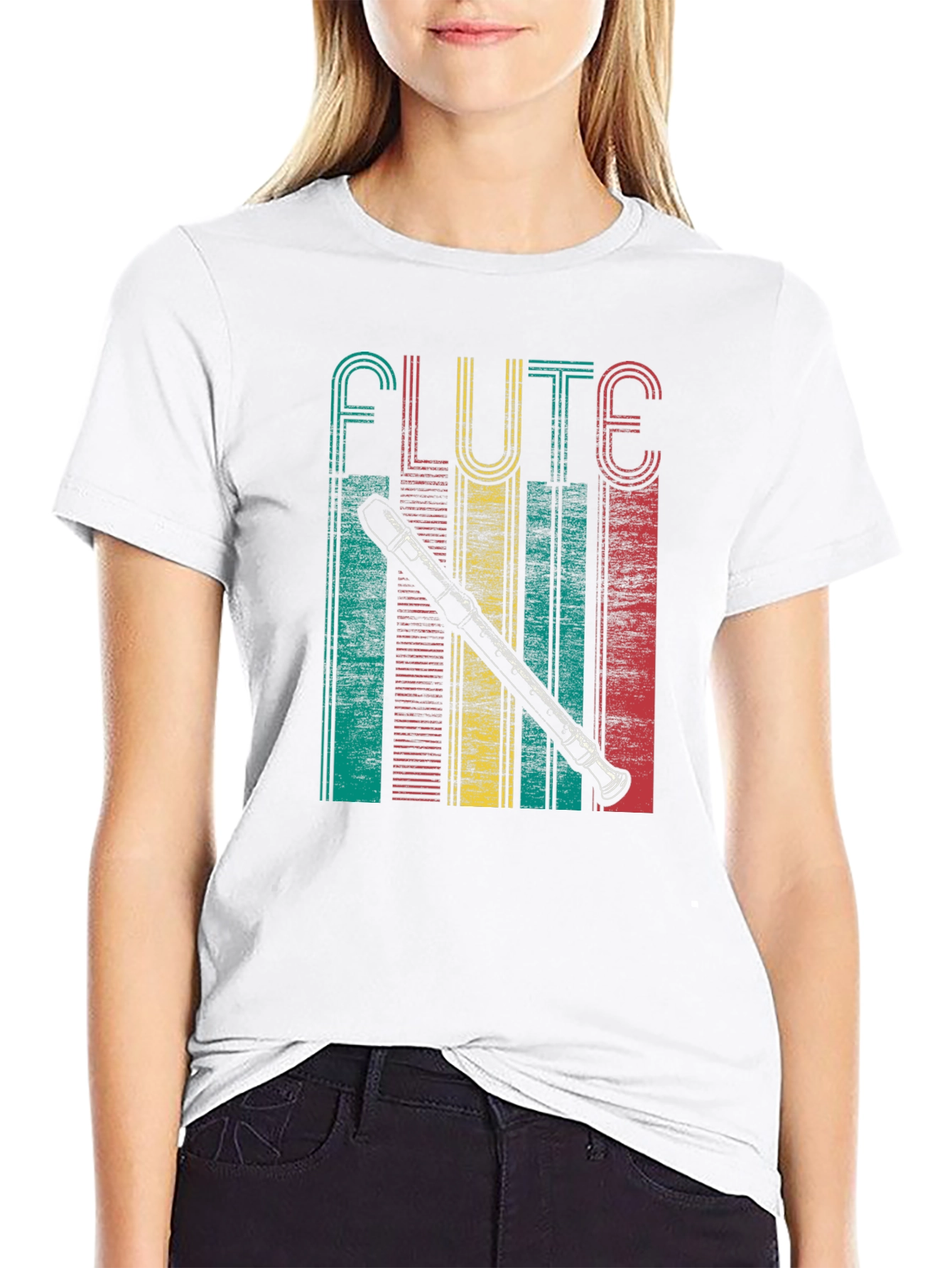 Black Retro Flute Player T-Shirt view 9