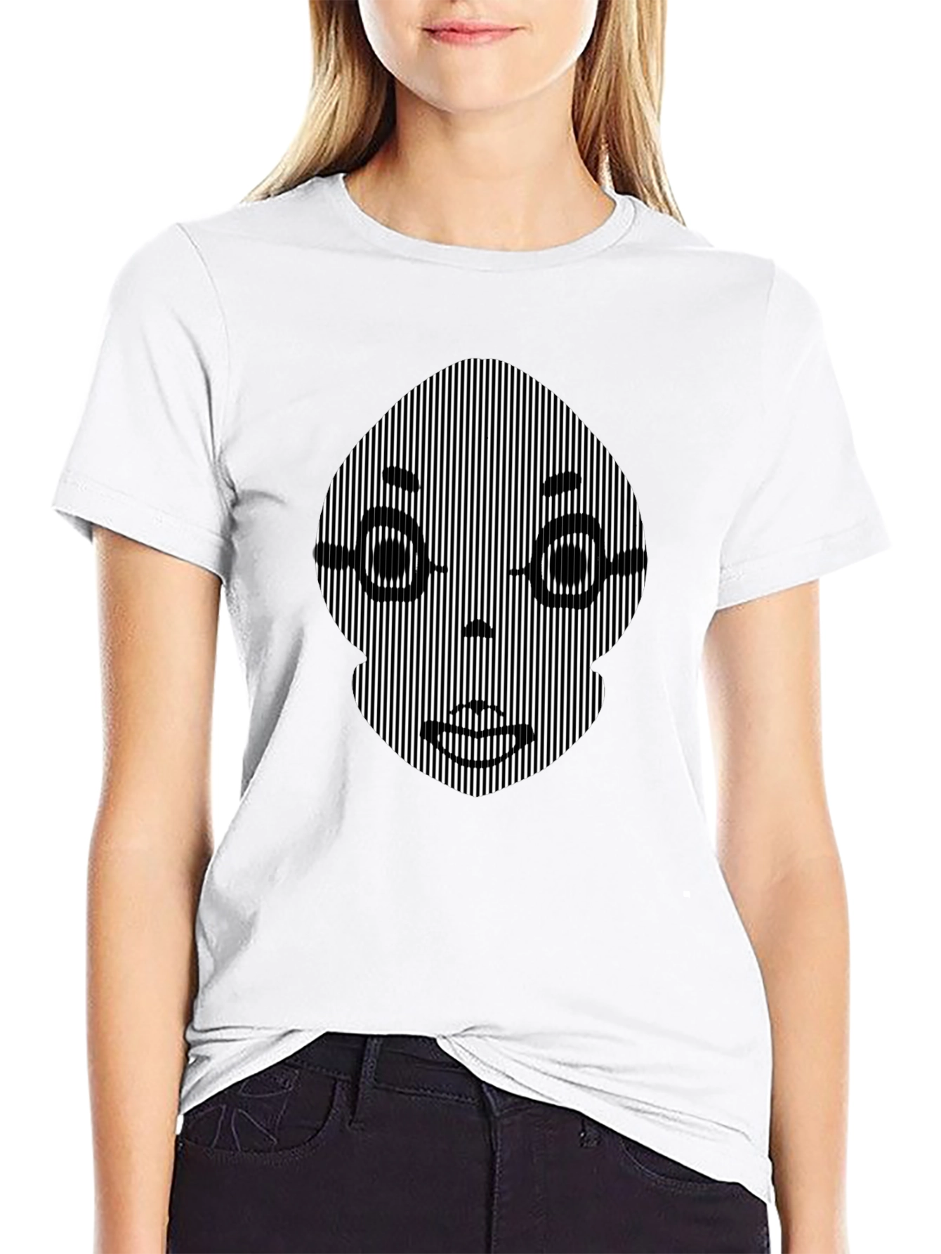 Black Optical Illusion Face Graphic Black T-Shirt view 9