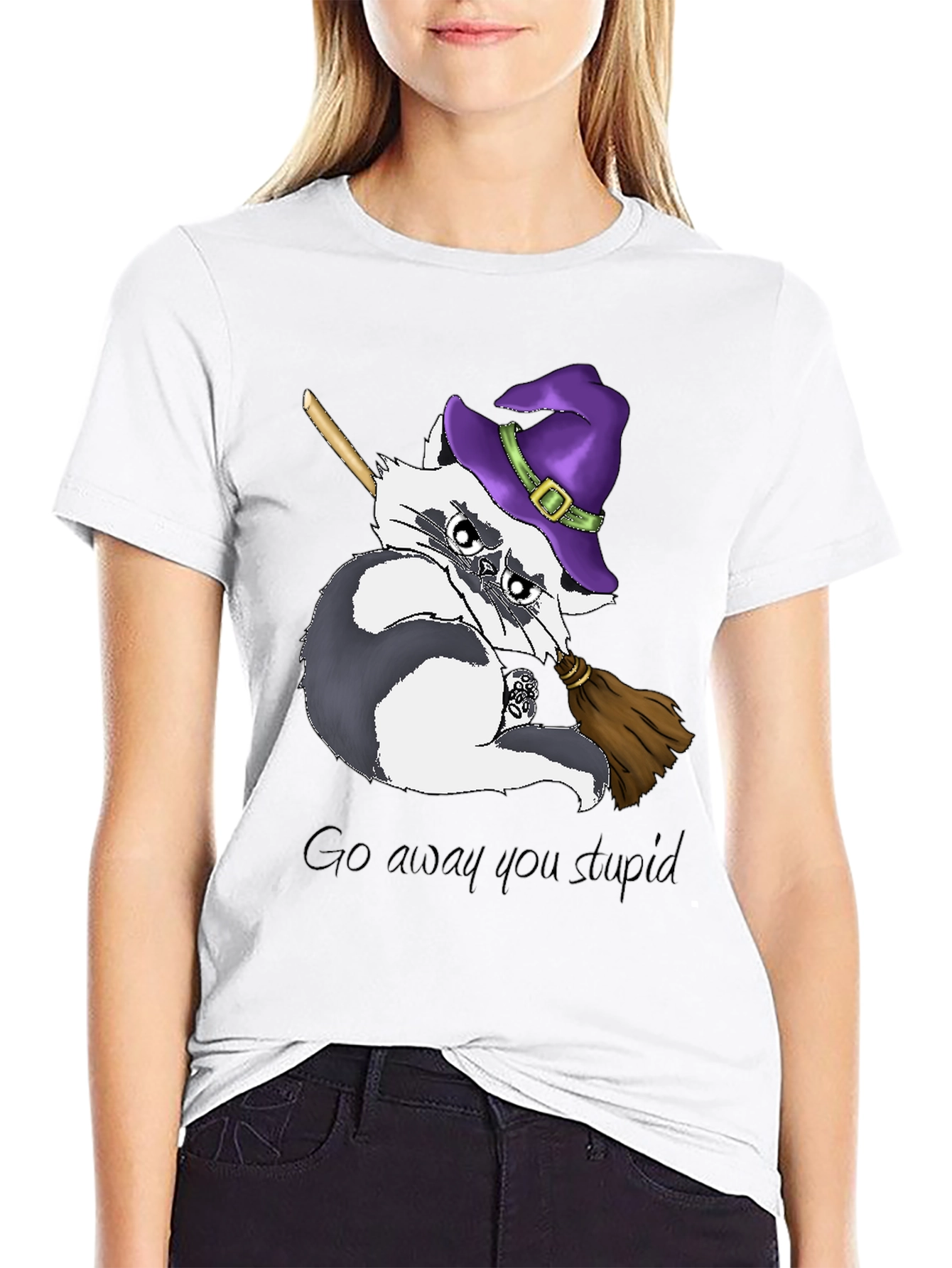 Black Grumpy Witch Raccoon T-Shirt view 9