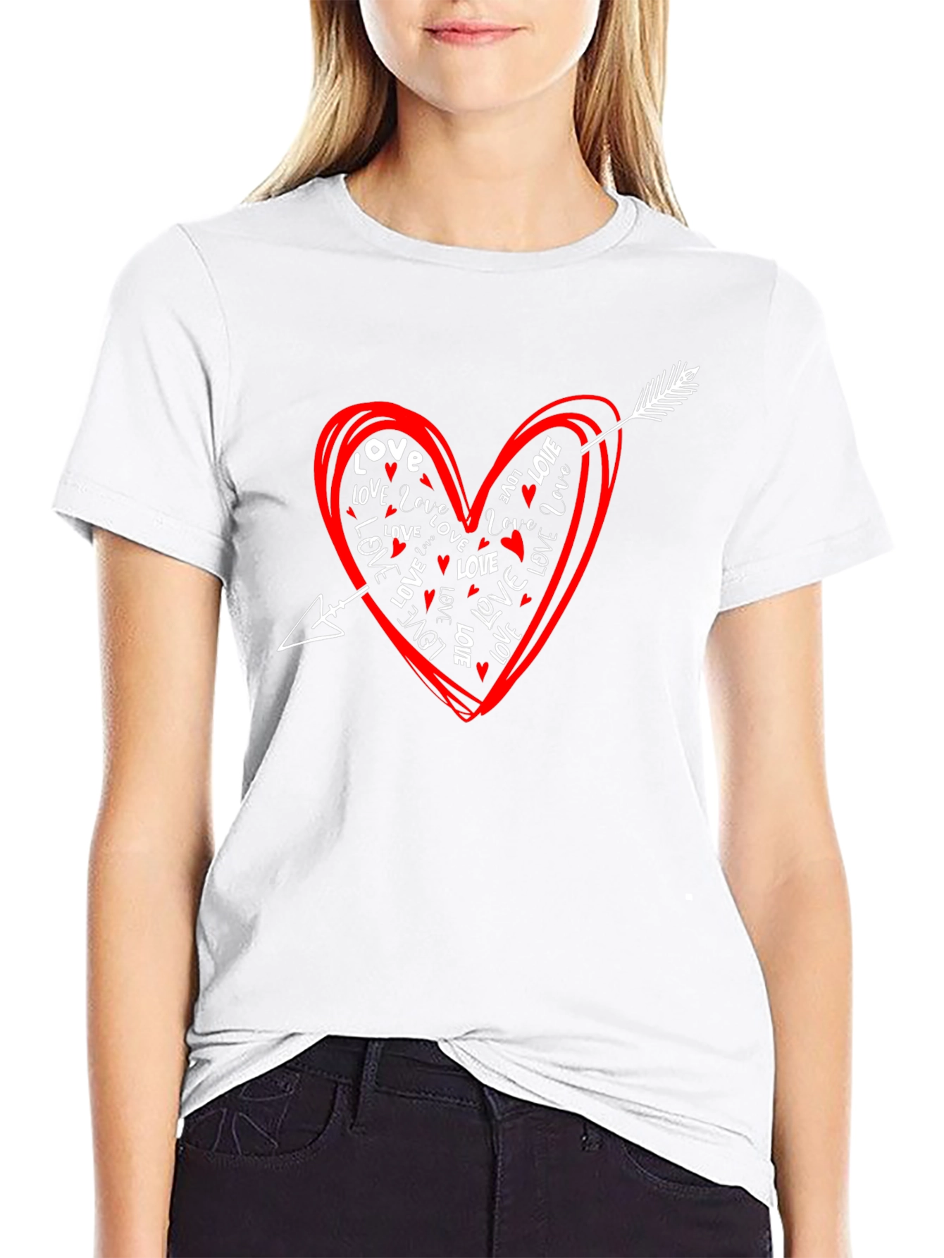 Black Love Heart Arrow Graphic Tee - Black Casual Shirt view 9