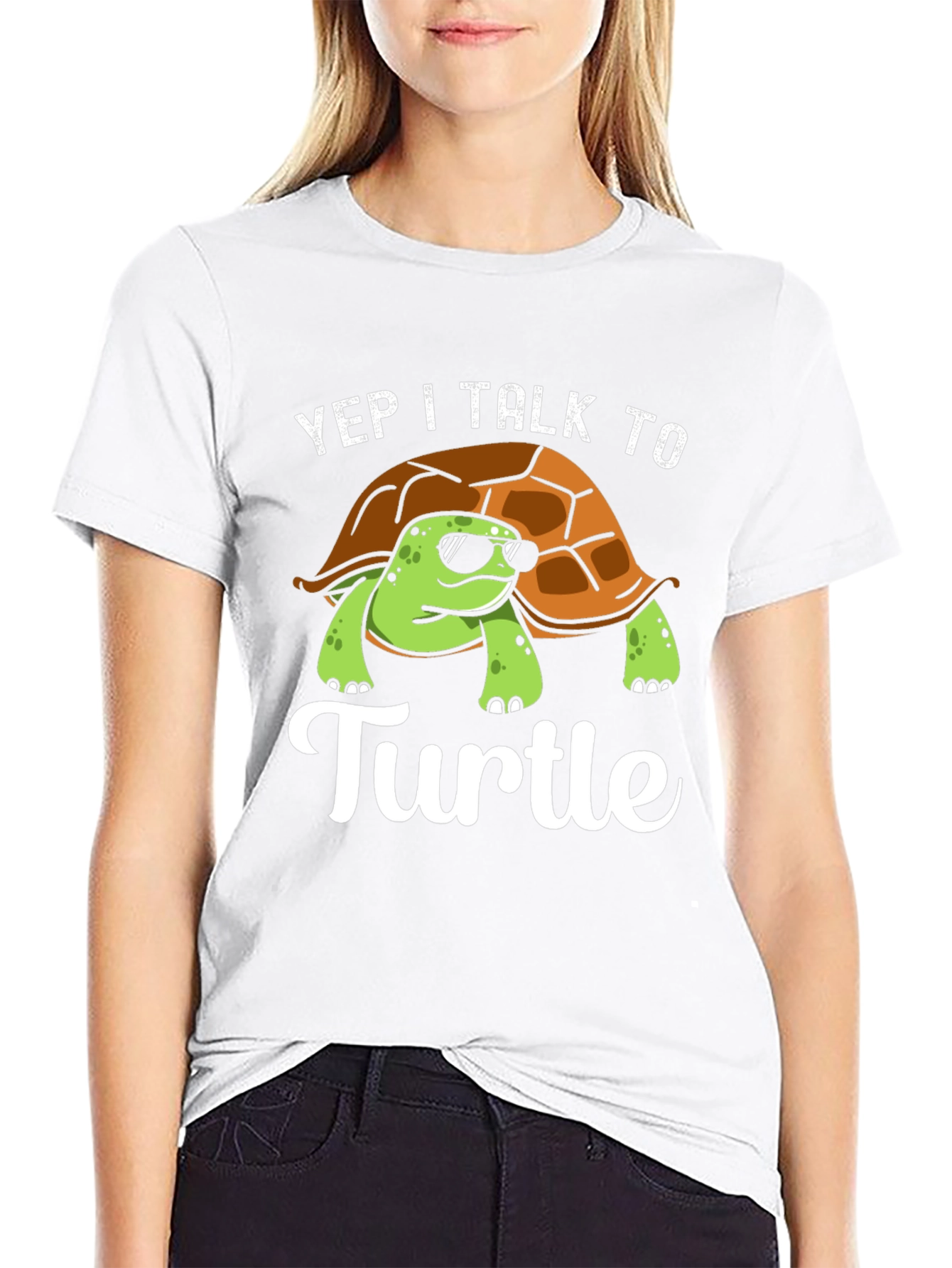 Black Yep I Talk to Turtle Graphic T-Shirt view 9