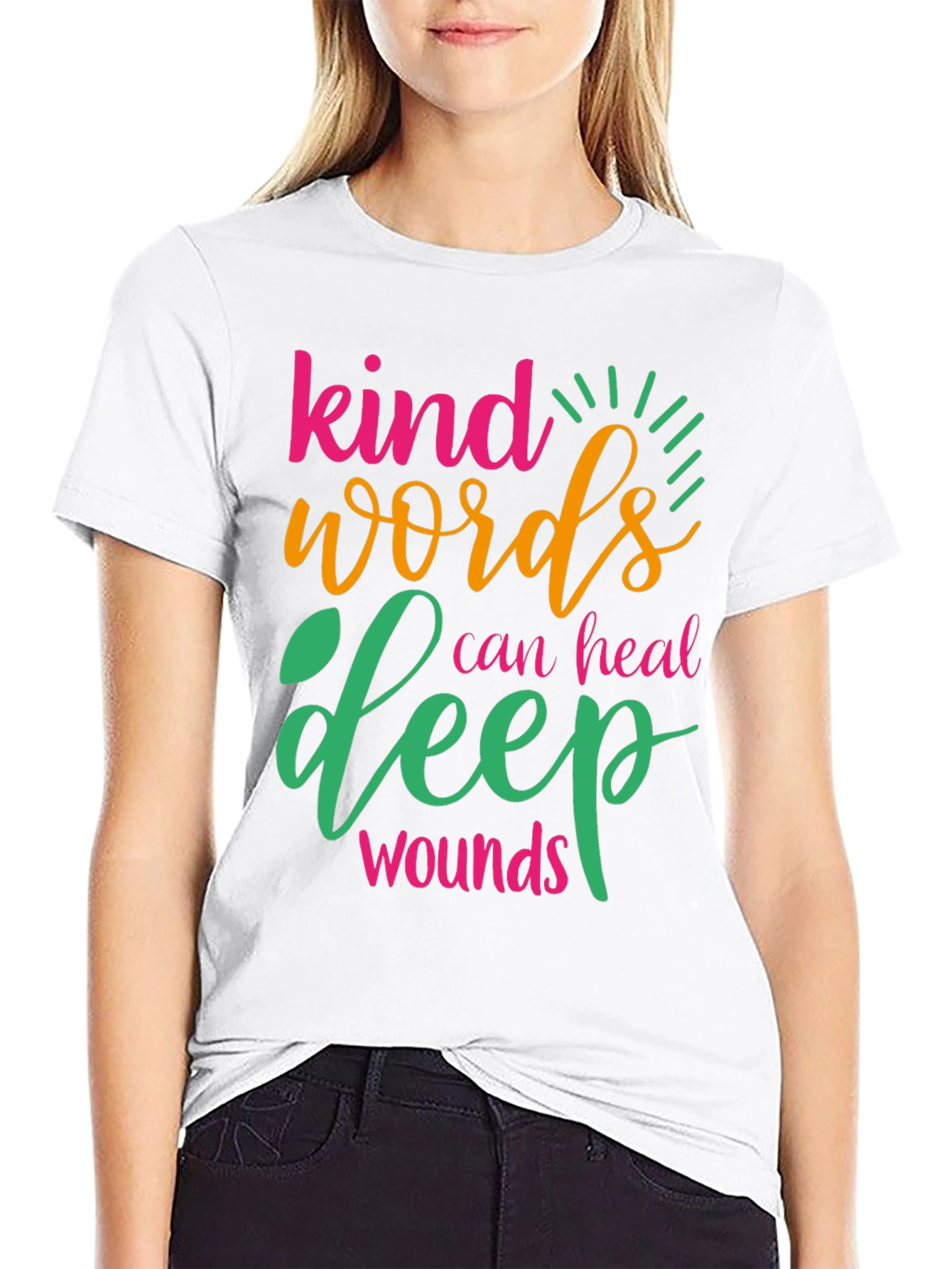 Black Kind Words Can Heal Deep Wounds Graphic Tee view 9