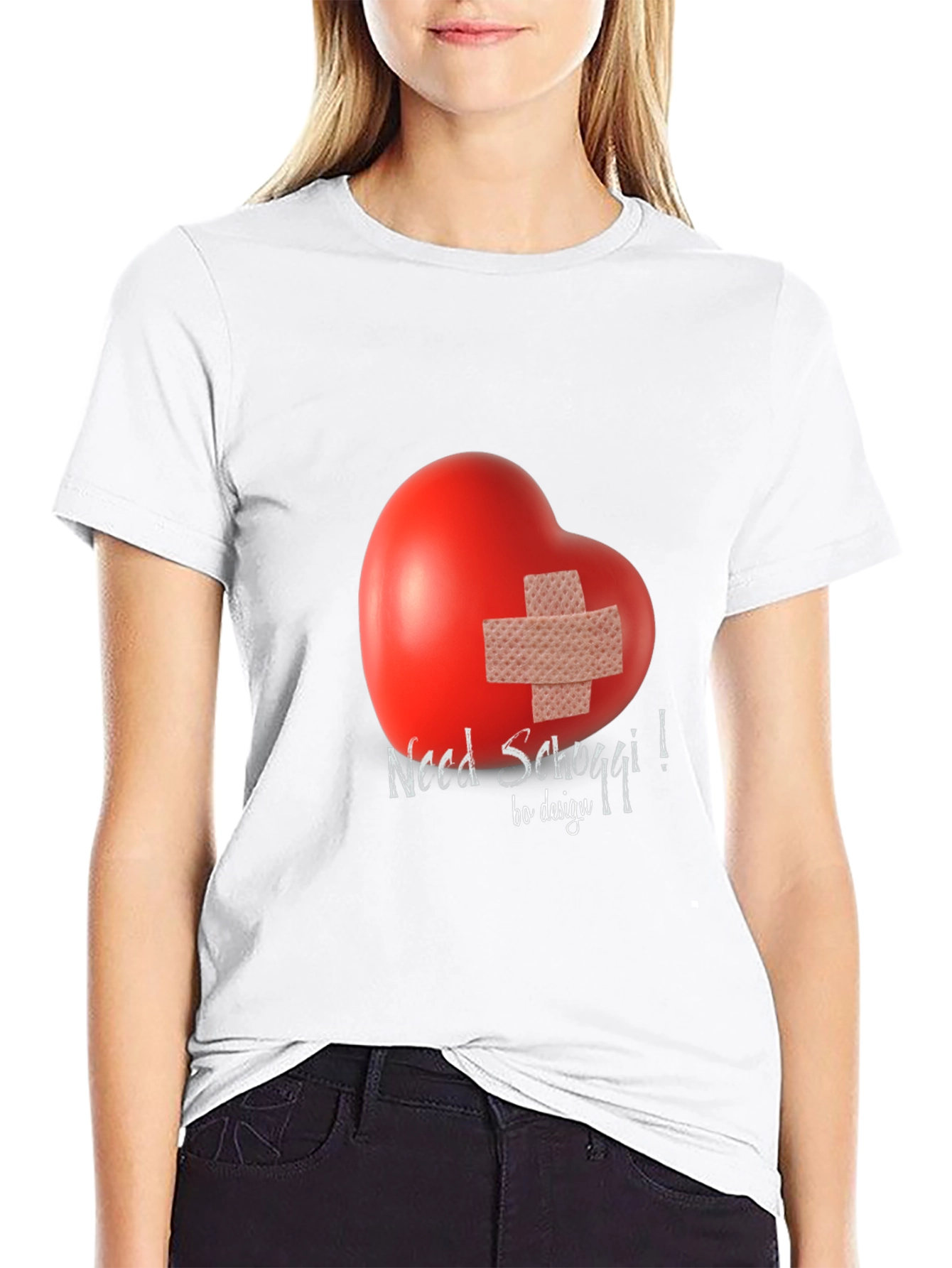 Black Need Schoggi! Heart Bandage Graphic Tee - Unisex Black T-Shirt view 9