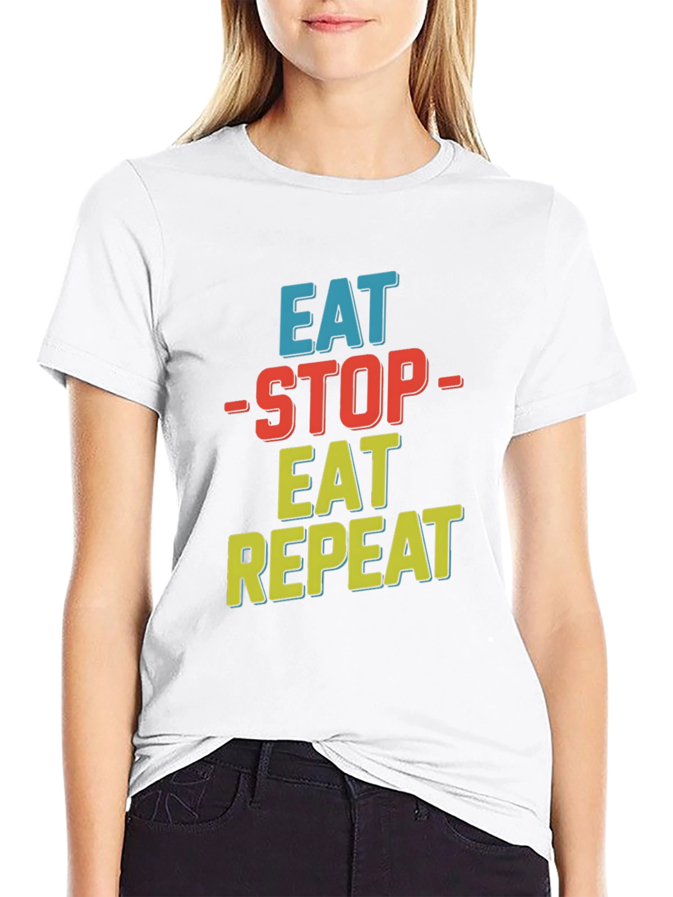 Black Eat Stop Eat Repeat Graphic Tee view 9