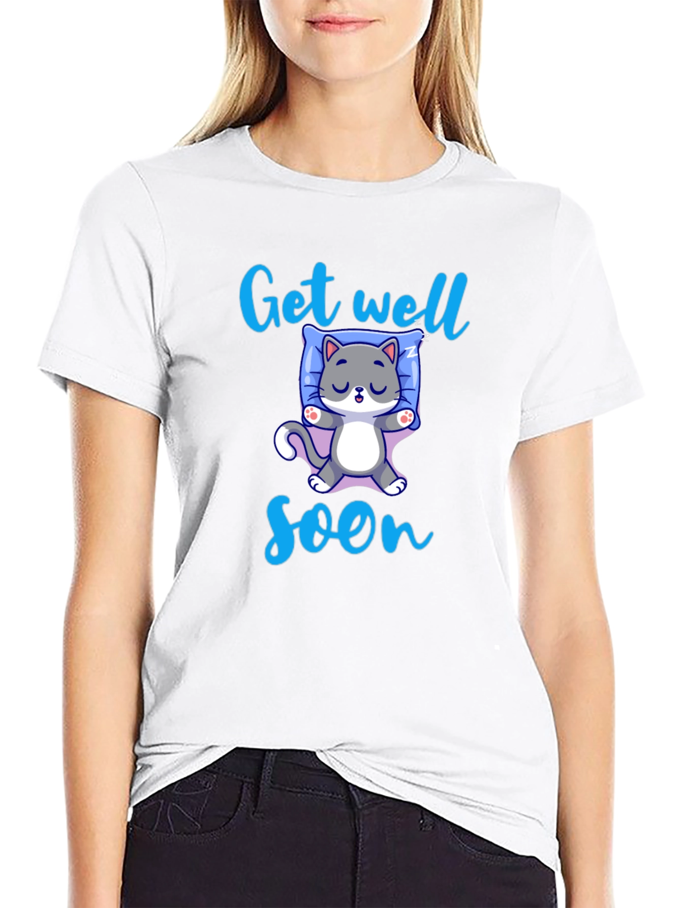 Black Get Well Soon Cute Cat T-Shirt view 9