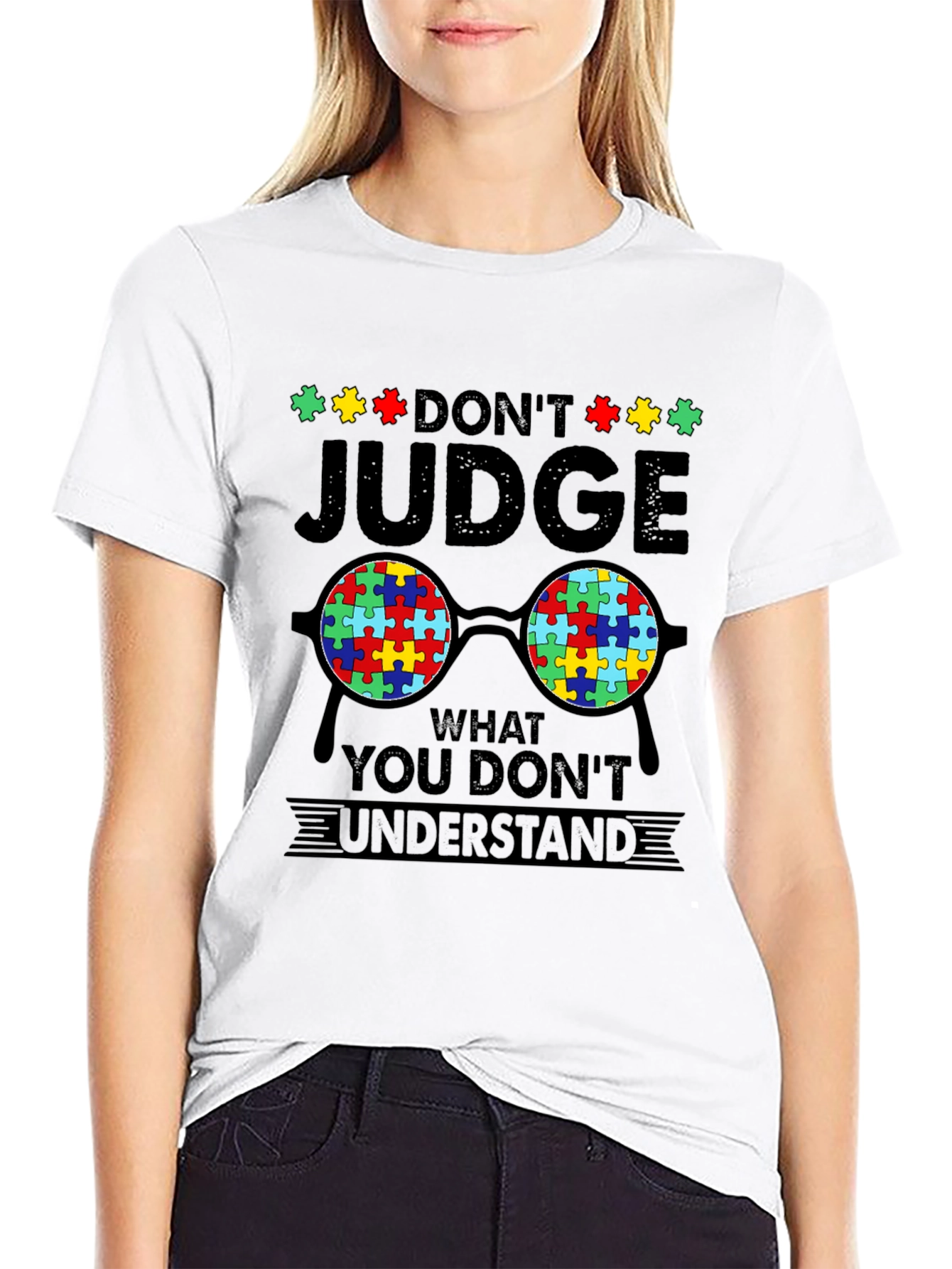Black Autism Awareness T-Shirt - Don't Judge view 9