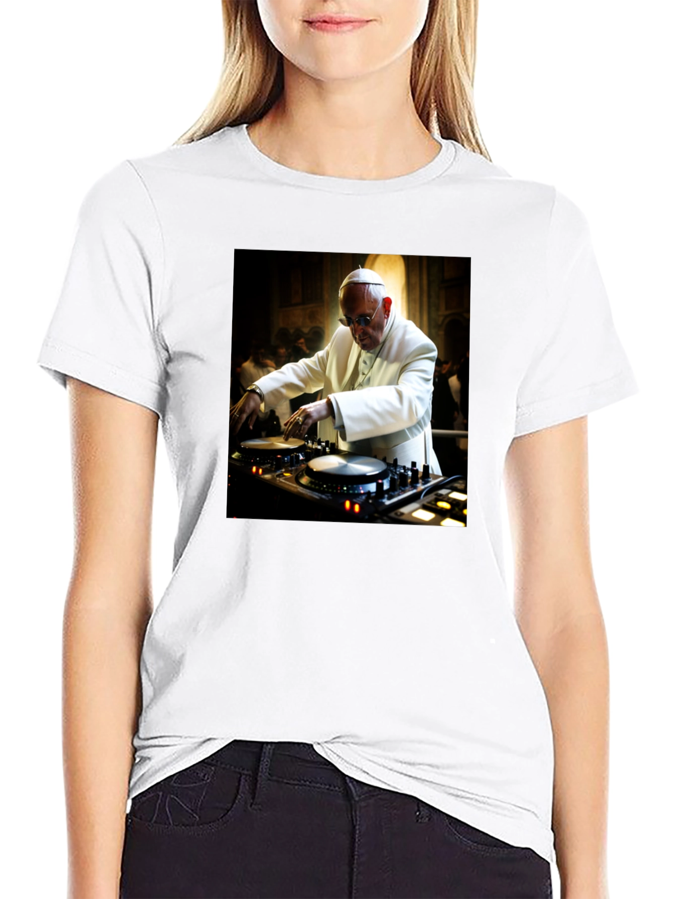 Black DJ Pope Black T-Shirt - Religious Humor view 9