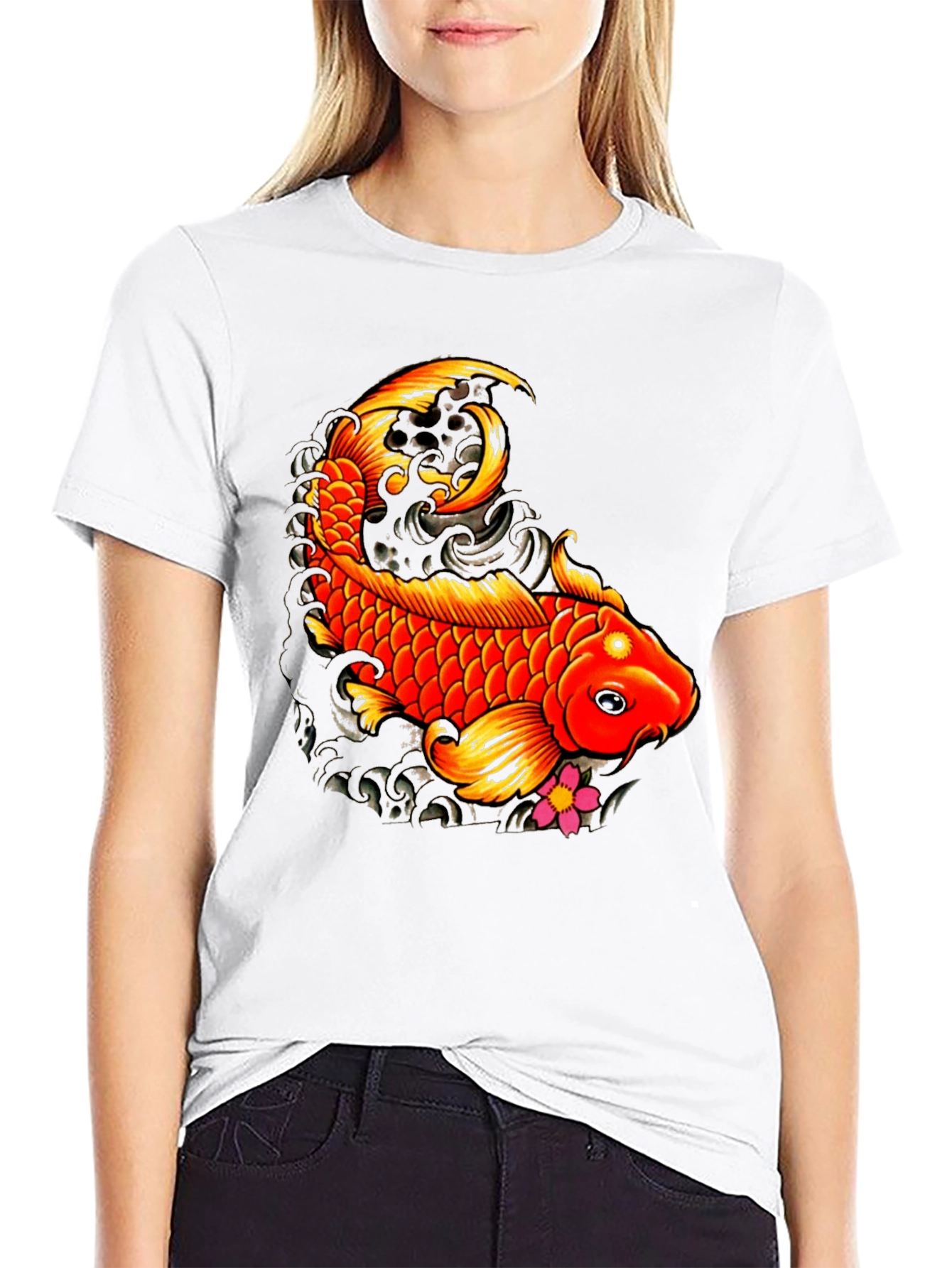 Black Koi Fish Graphic Tee - Black Casual T-Shirt view 9