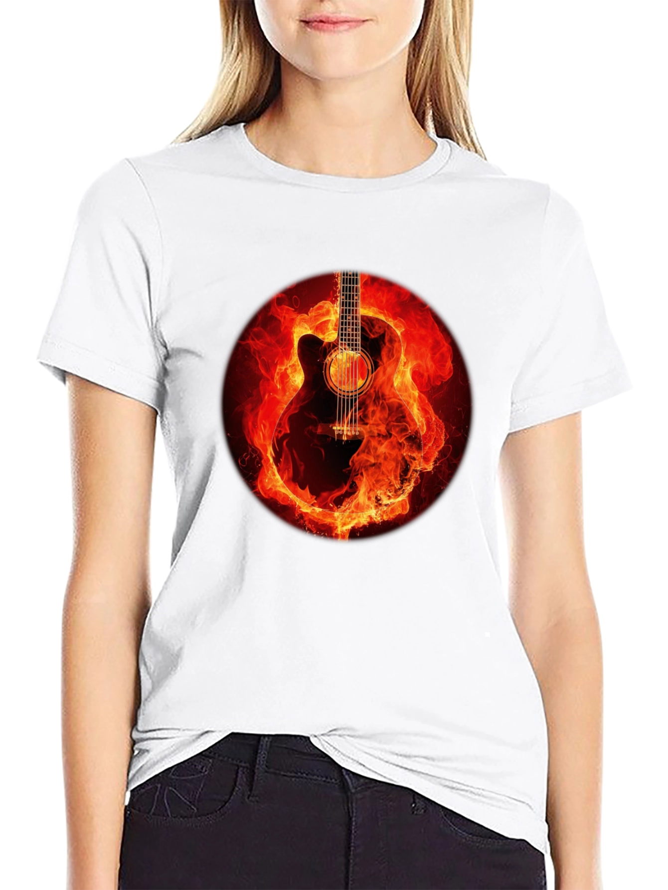 Black Fiery Guitar Graphic Tee - Black Cotton Blend view 9