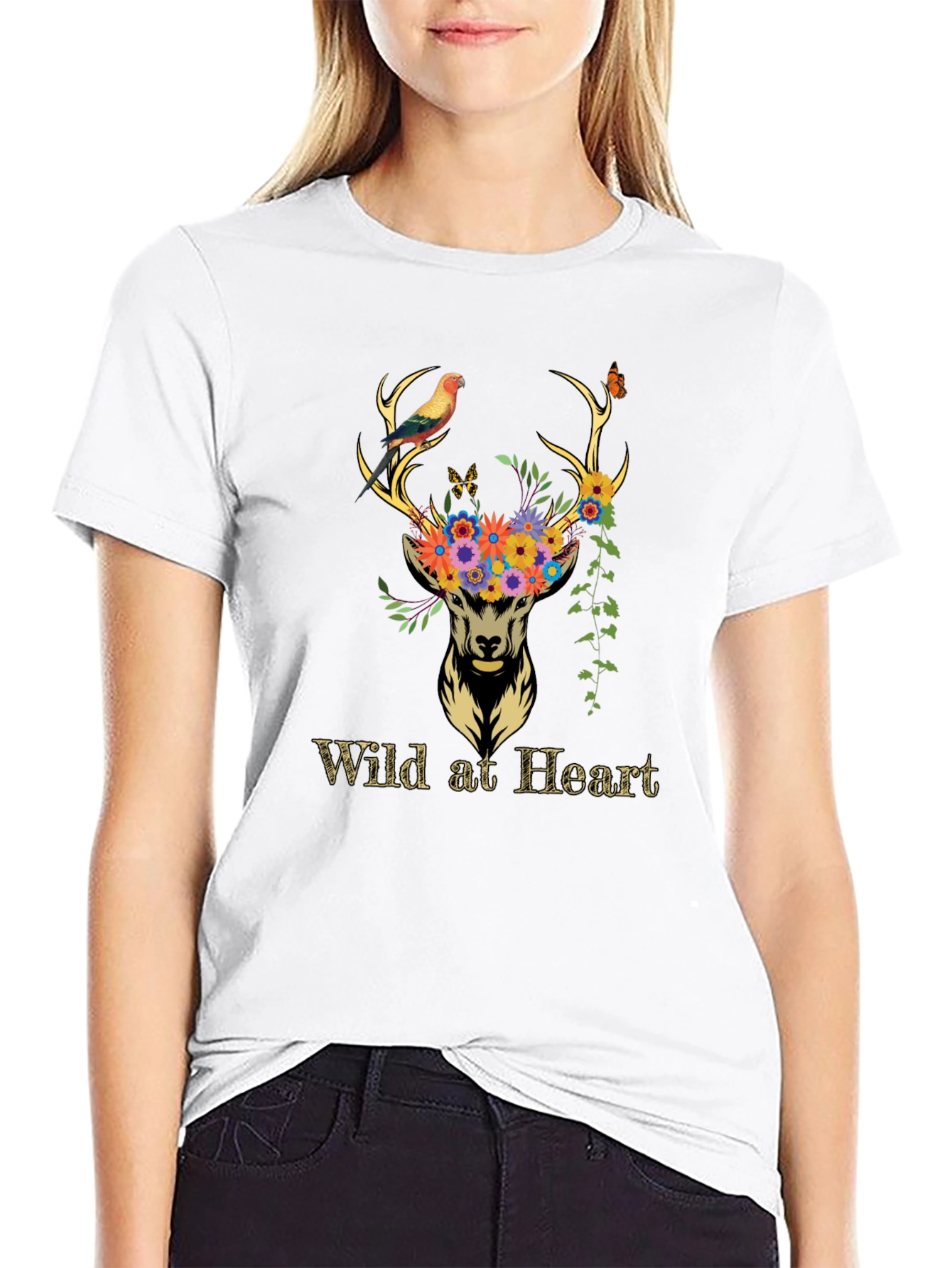 Black Wild at Heart Deer Graphic Tee - Black view 9