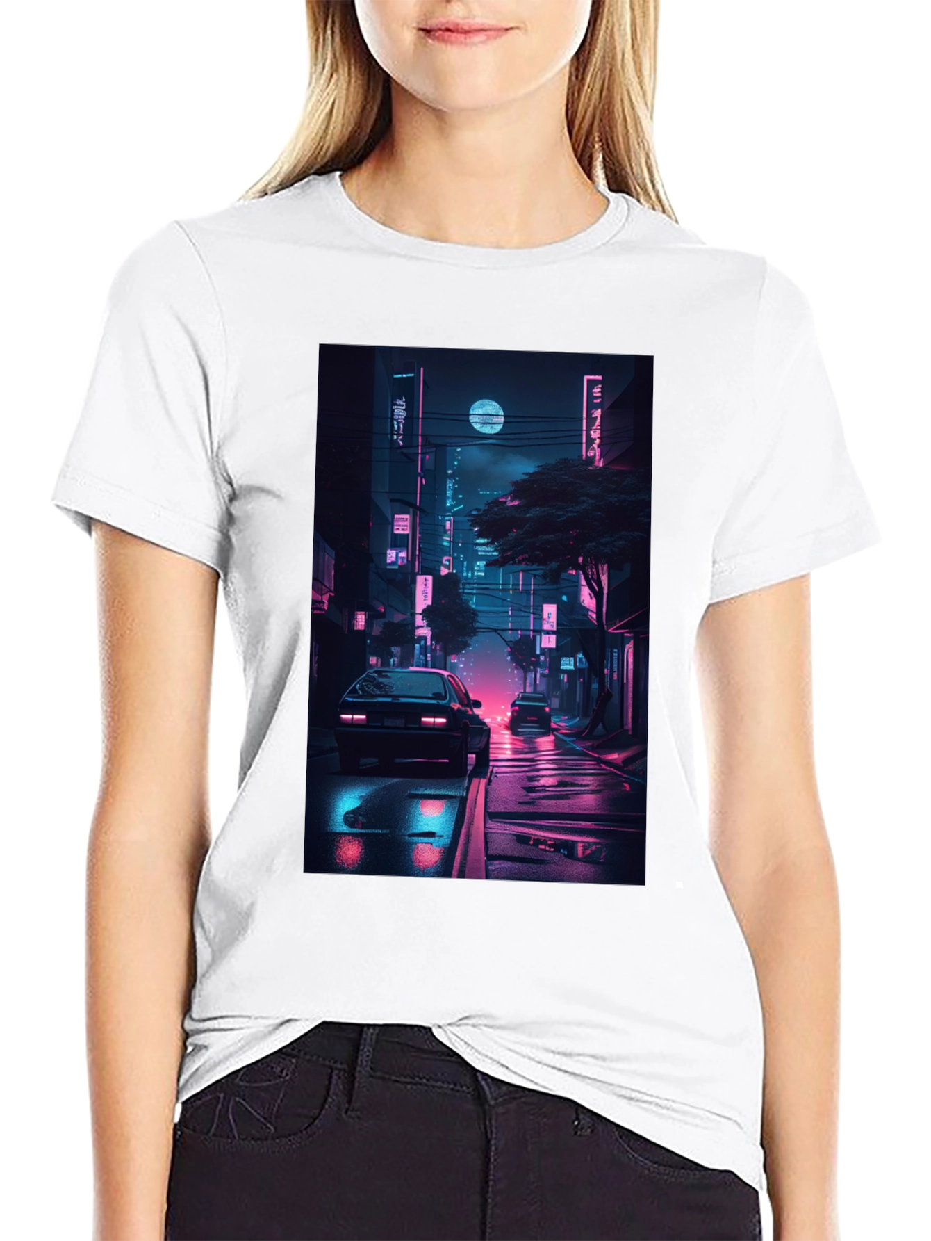 Black Neon Cityscape Graphic Tee view 9
