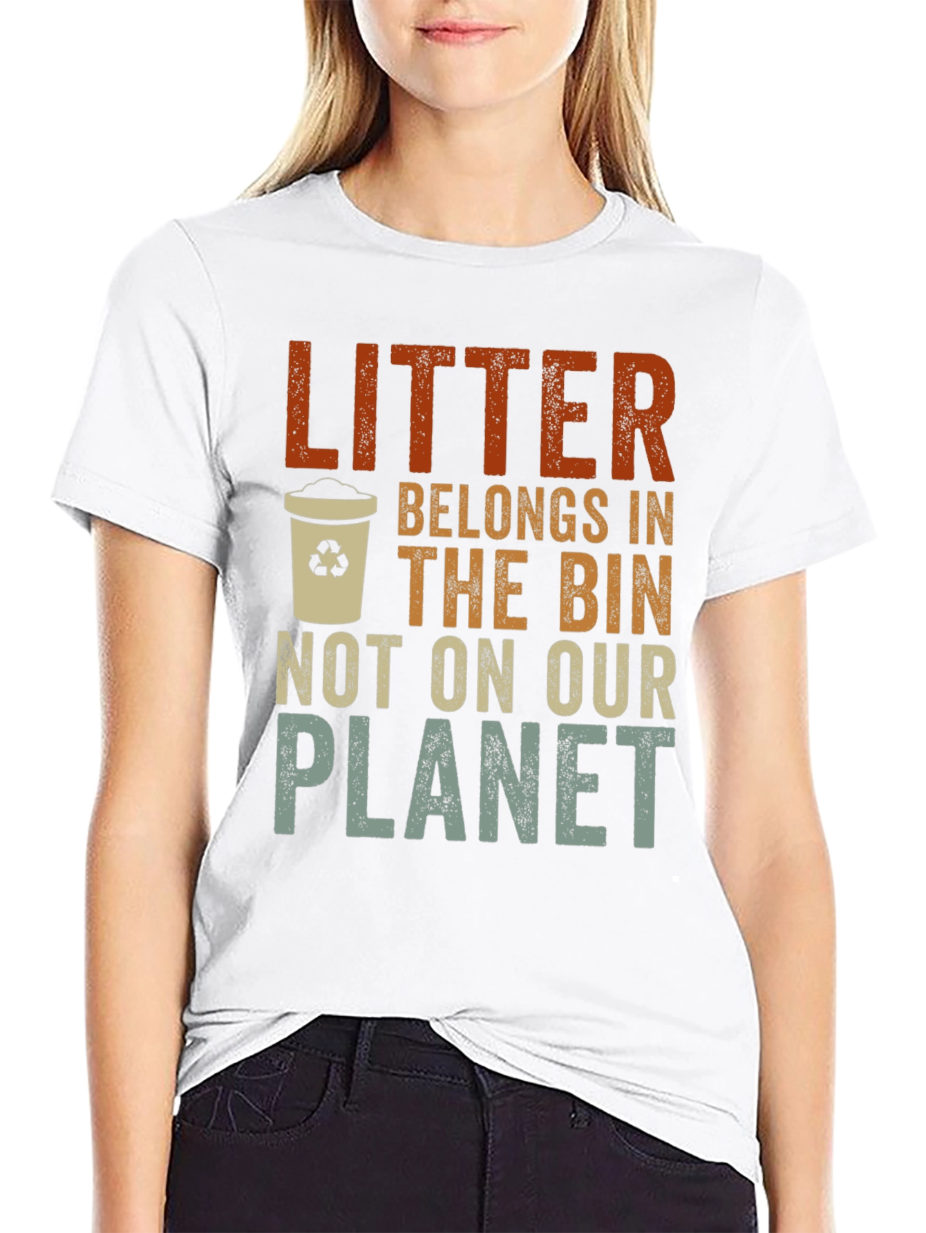 Black Litter Belongs In The Bin Graphic T-Shirt view 9