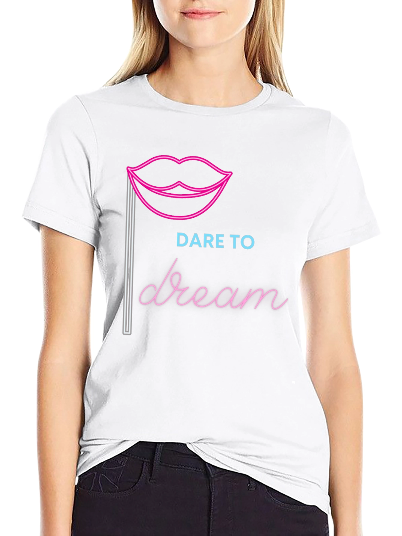 Black Dare to Dream Graphic Tee - Neon Lips Design view 9