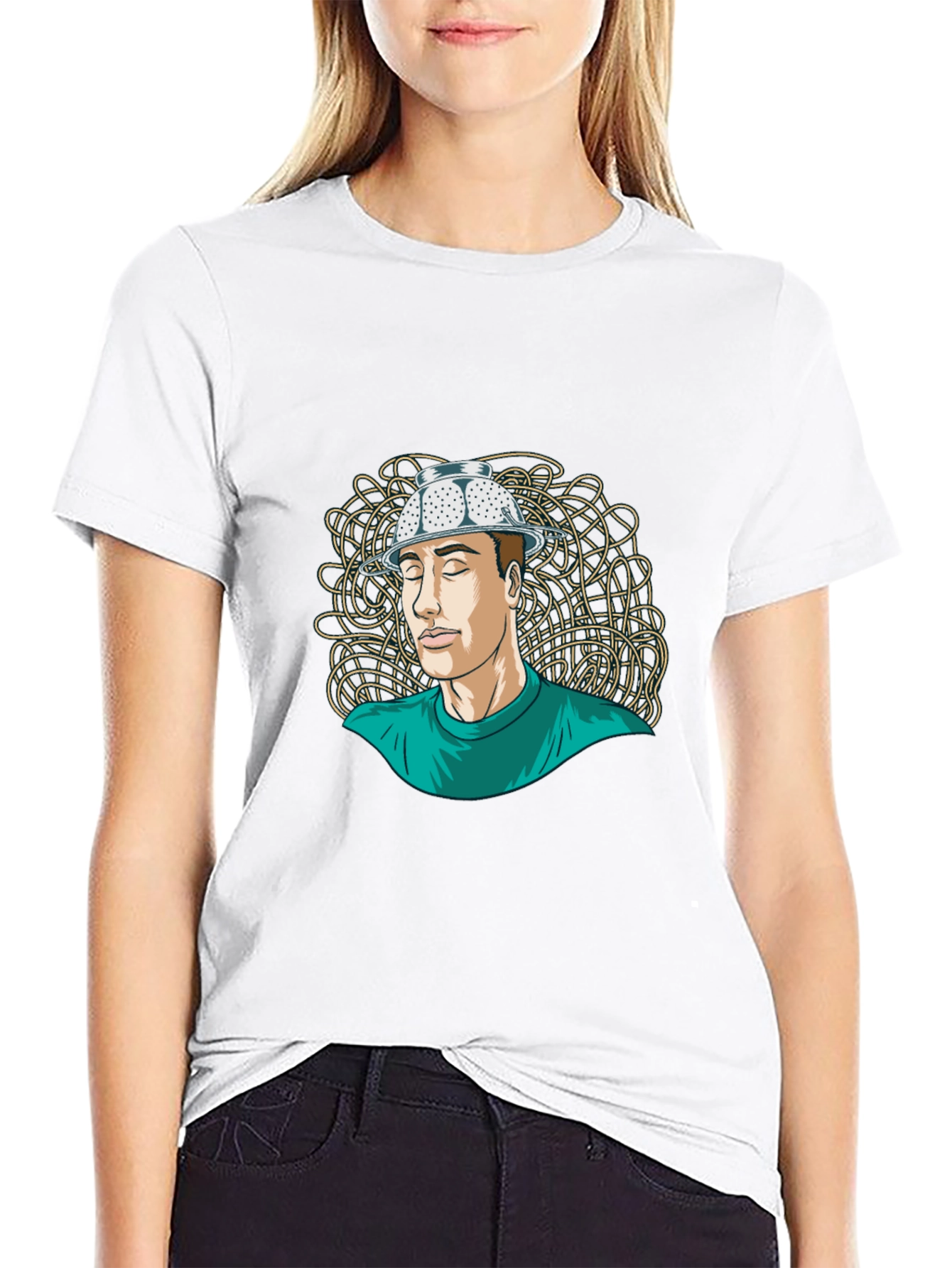 Black Colander Hat Man Tee - Quirky Graphic T-Shirt view 9