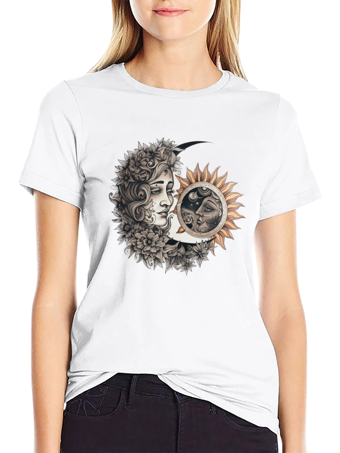 Black Celestial Moon & Sun Graphic Tee - Unisex Black T-Shirt view 9
