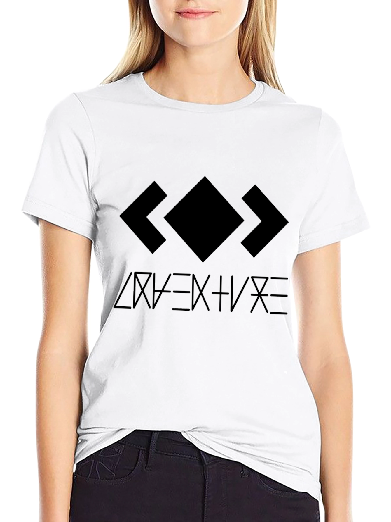 Black Geometric Graphic Black T-Shirt view 9