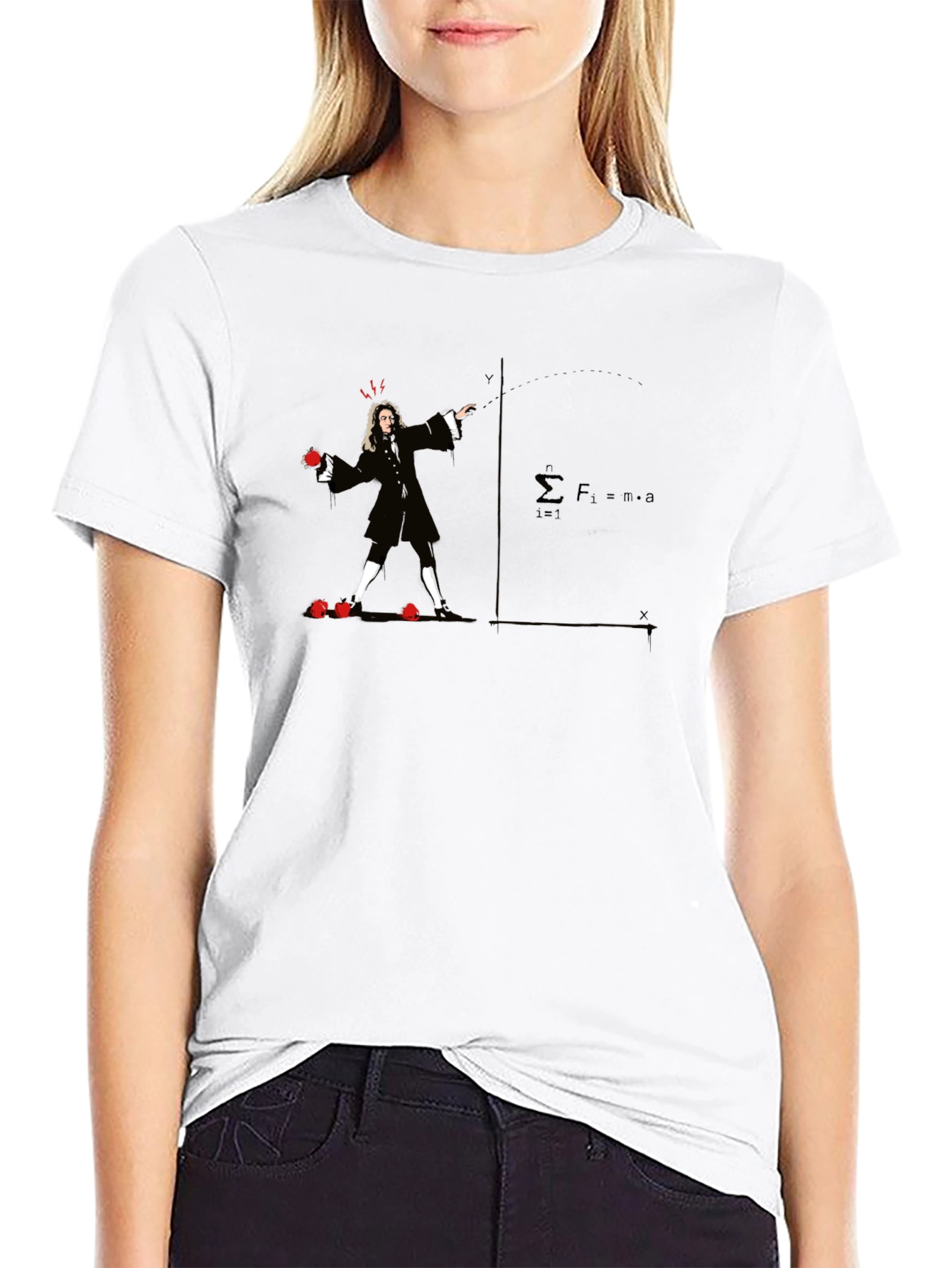 Black Newton's Apple T-Shirt - Physics Humor view 9